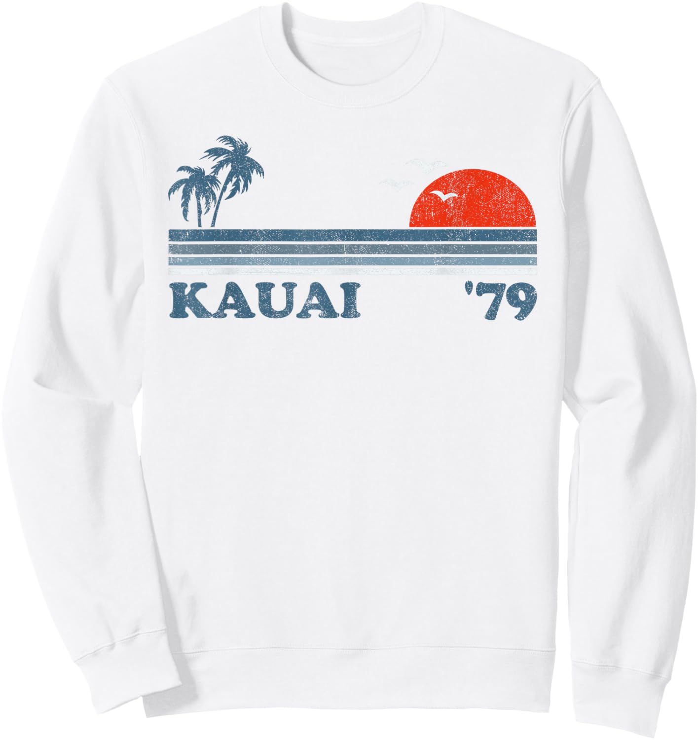 Vintage Kauai Beach Hawaii Retro Hawaiian Surfing 70's Gift Sweatshirt - Sweatshirt | White