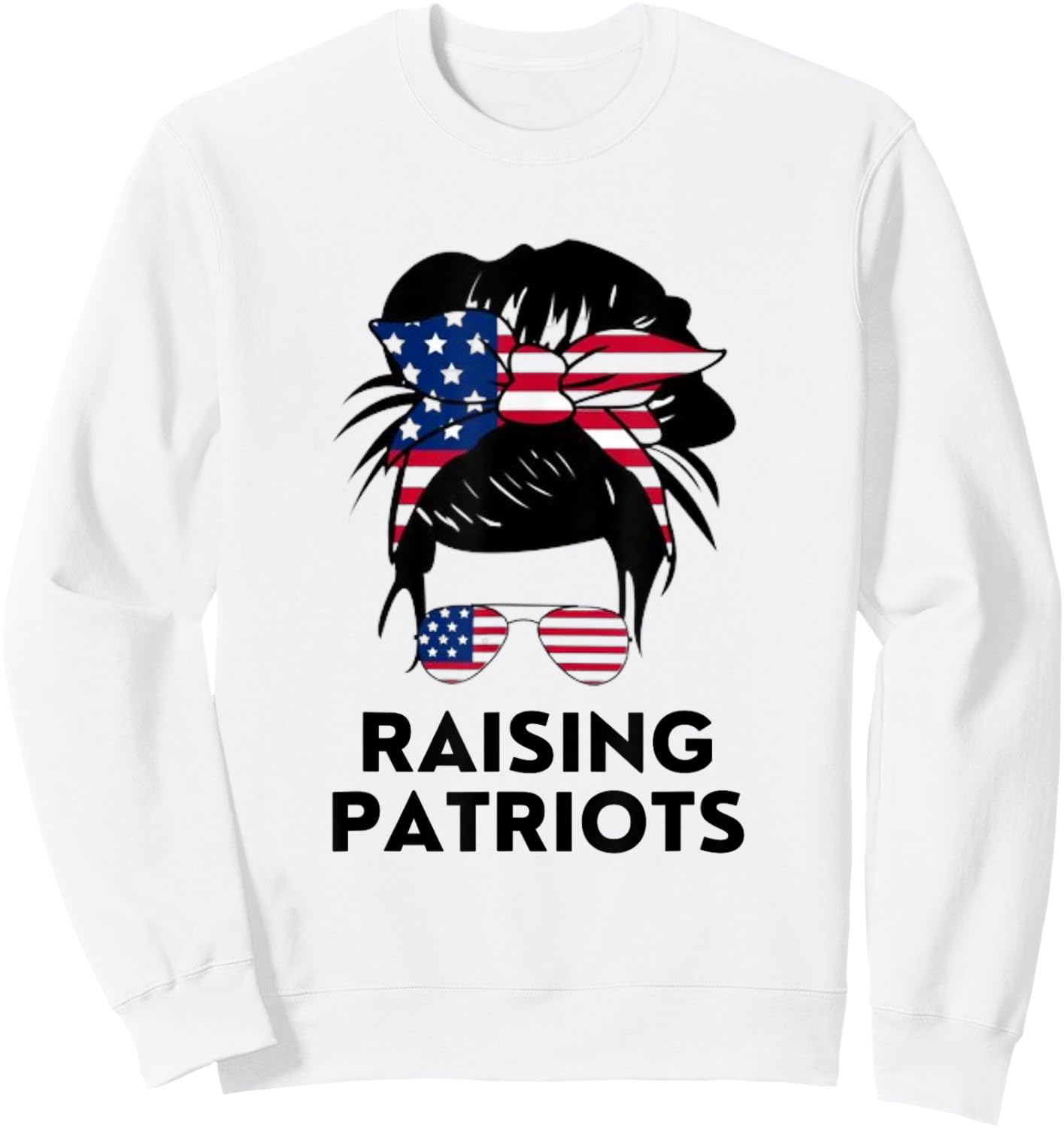 Raising Patriots Messy Bun Mom American Flag Sweatshirt - Sweatshirt | White