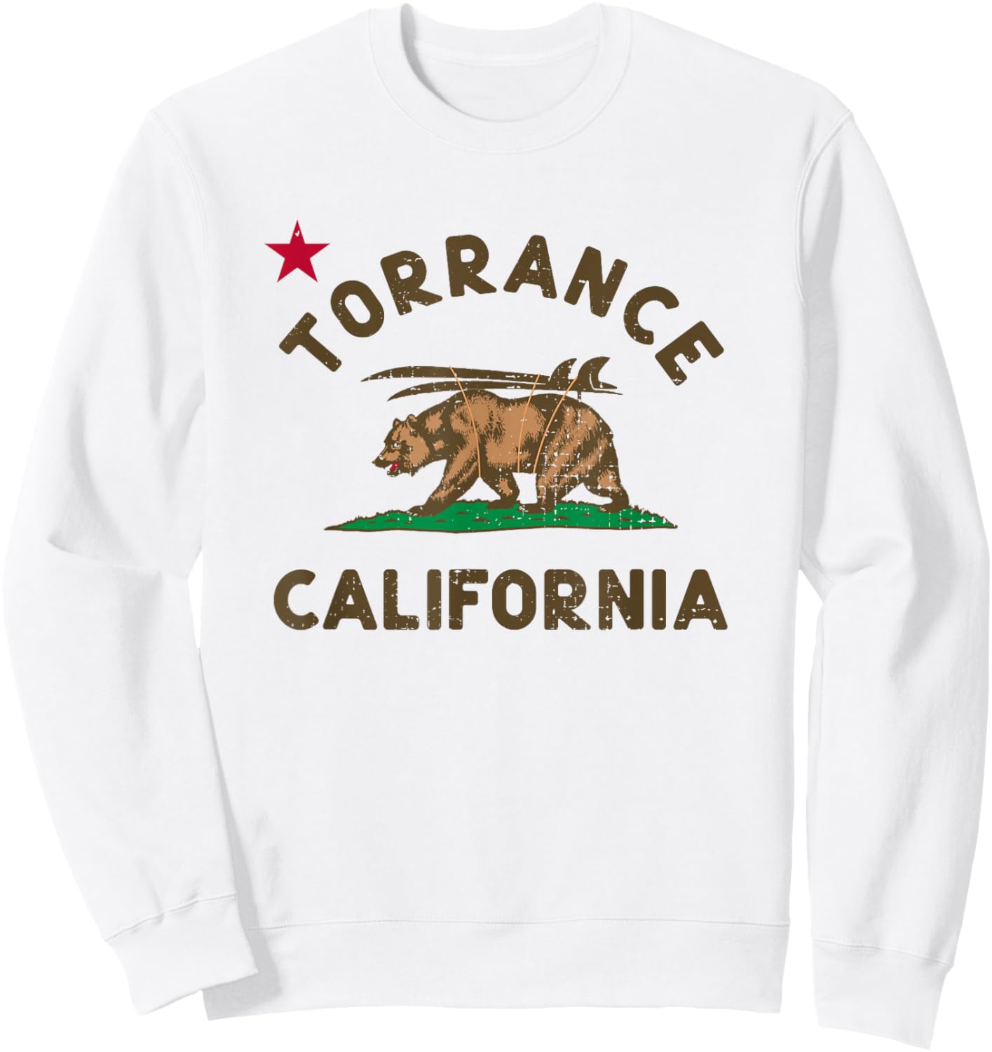 Torrance California Beach Flag Bear Surf CA Vintage Sweatshirt - Sweatshirt | White