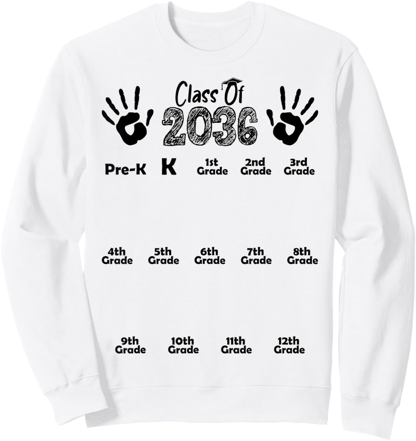 Class of 2036 Grow With Me Shirt Handprint Pre-K 12th Grade Sweatshirt - Sweatshirt | White