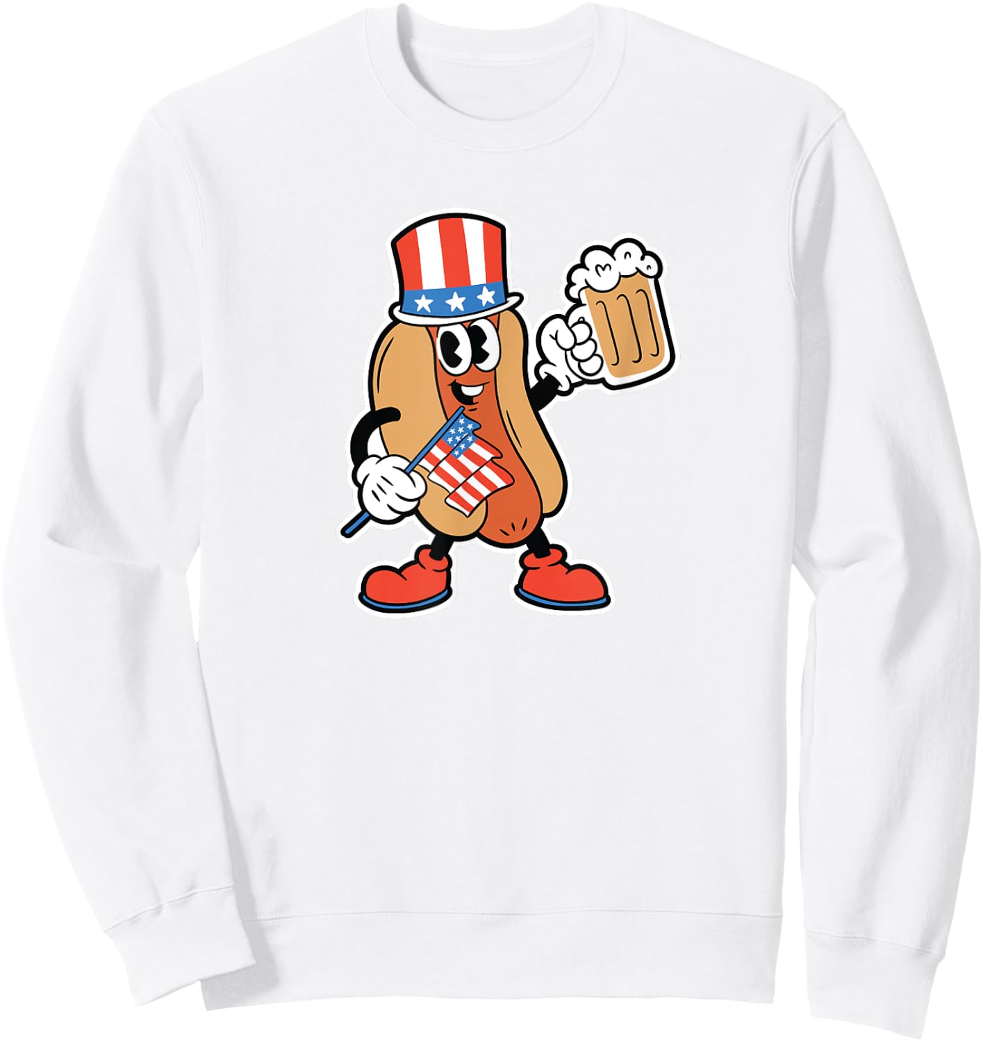4th of July Hot Dog Drinking Beer Men Sweatshirt - Sweatshirt | White