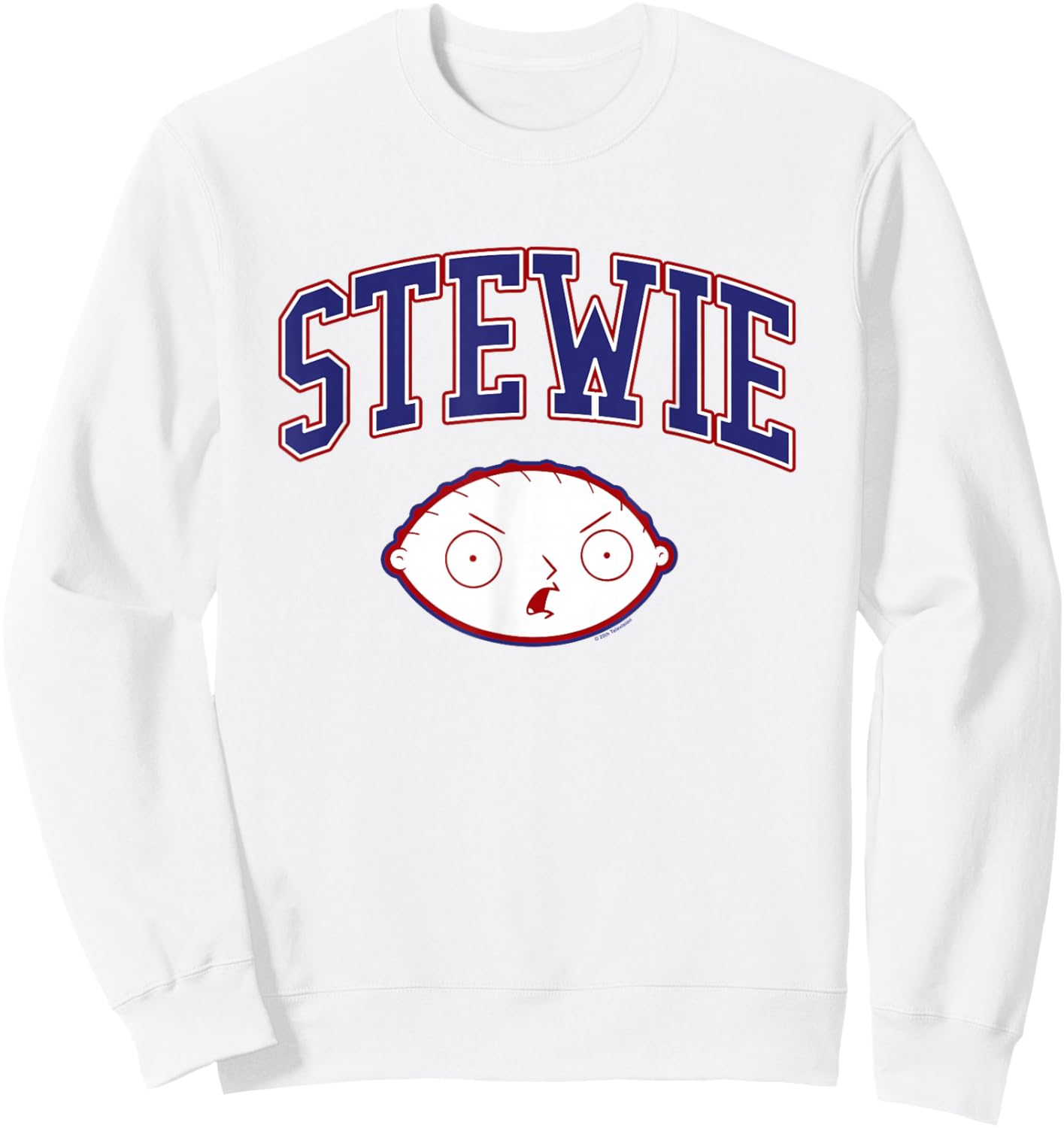 Family Guy Stewie Head and Athletic Lettering Funny Cartoon Sweatshirt - Sweatshirt | White