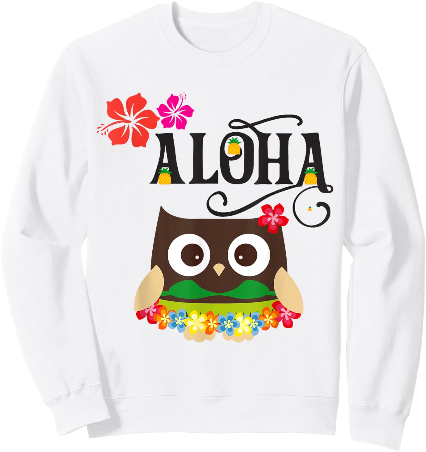 Cute Tropical Hawaiian Owl Luau Gifts Sweatshirt - Sweatshirt | White