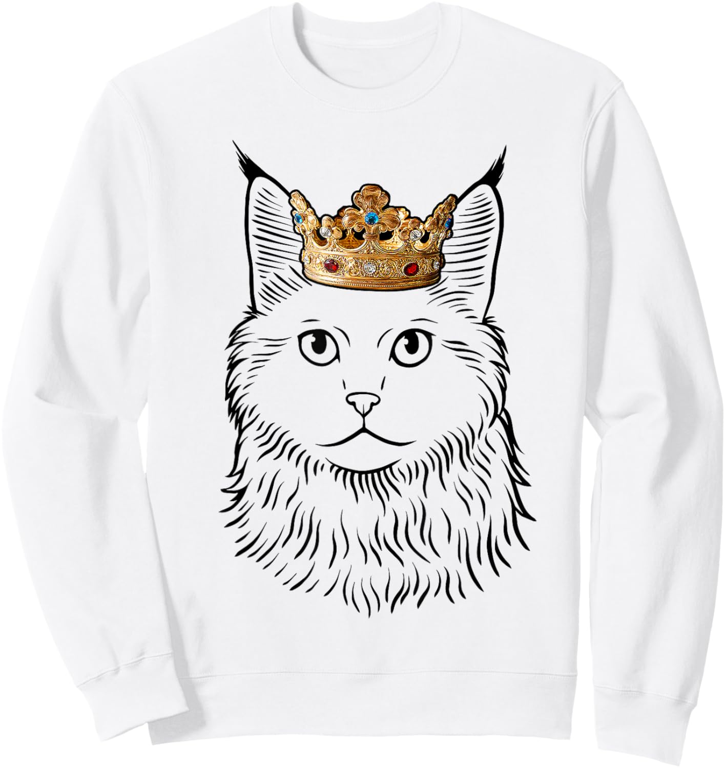 Maine Coon Cat Wearing Crown Men Women Girls Kids Sweatshirt - Sweatshirt | White