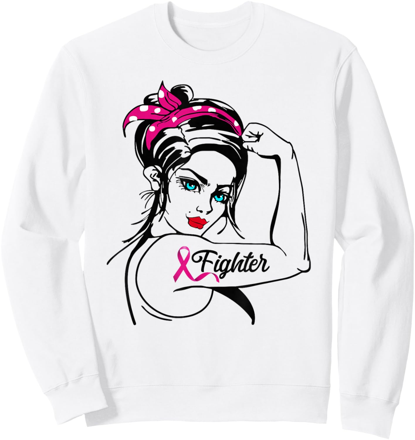 Fighter Rosie The Riveter Breast Cancer Awareness Sweatshirt - Sweatshirt | White
