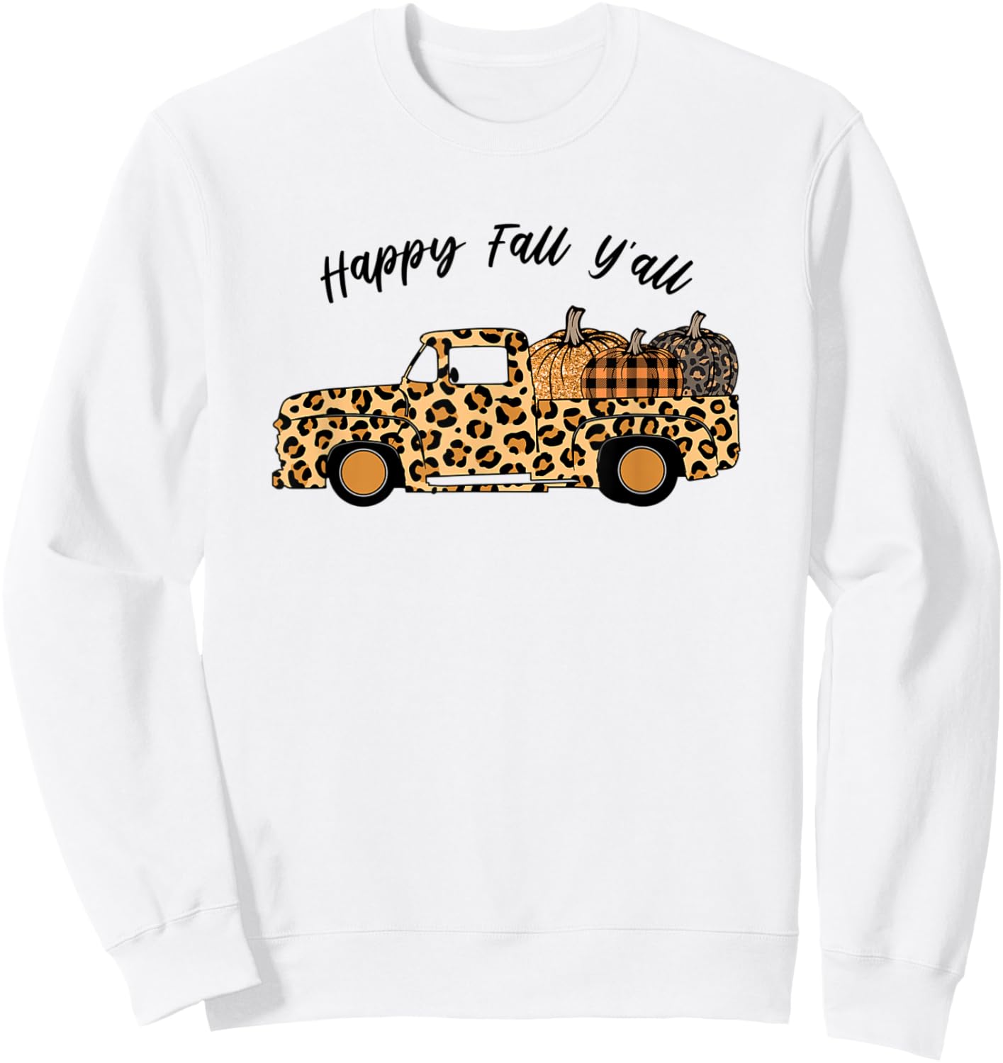 Happy Fall Y'All Women's Leopard Truck with Pumpkins Sweatshirt - Sweatshirt | White