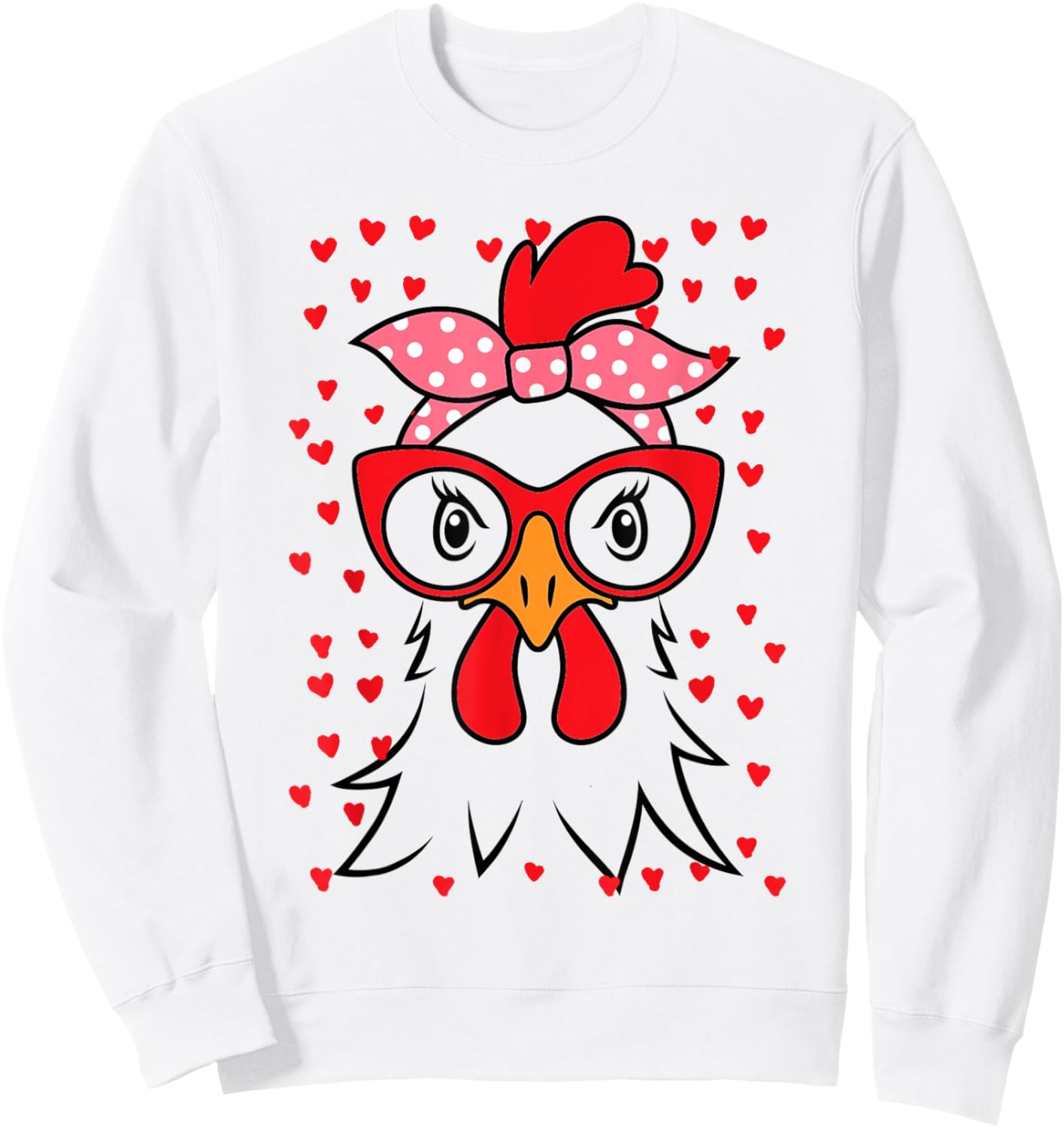 Cute Women Girl Chicken With Bandana Headband and Glasses Sweatshirt - Sweatshirt | White