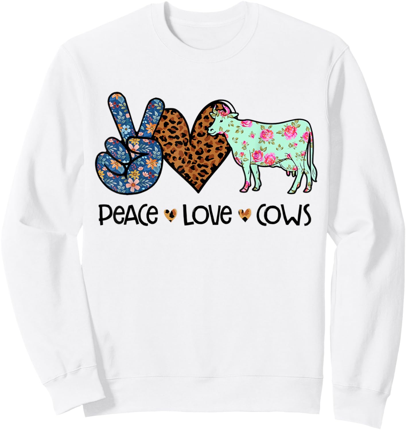 Peace Love Cows Chicken Lover Leopard Sweatshirt - Sweatshirt | White