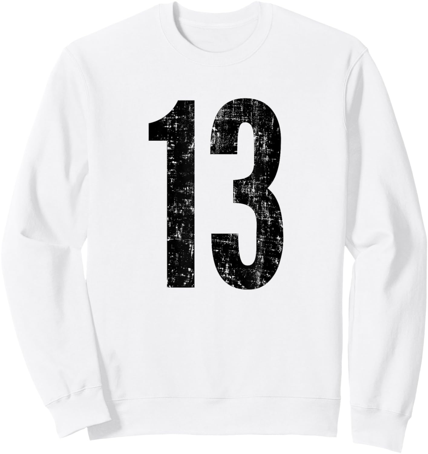 Number 13 Distressed Vintage Thirteen Sport Training Team Sweatshirt - Sweatshirt | White