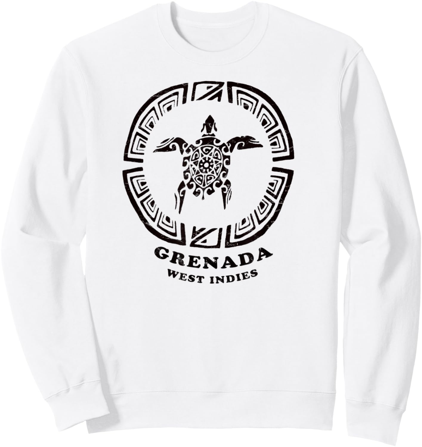 Grenada, West Indies Vintage Tribal Sea Turtle Vacation Sweatshirt - Sweatshirt | White