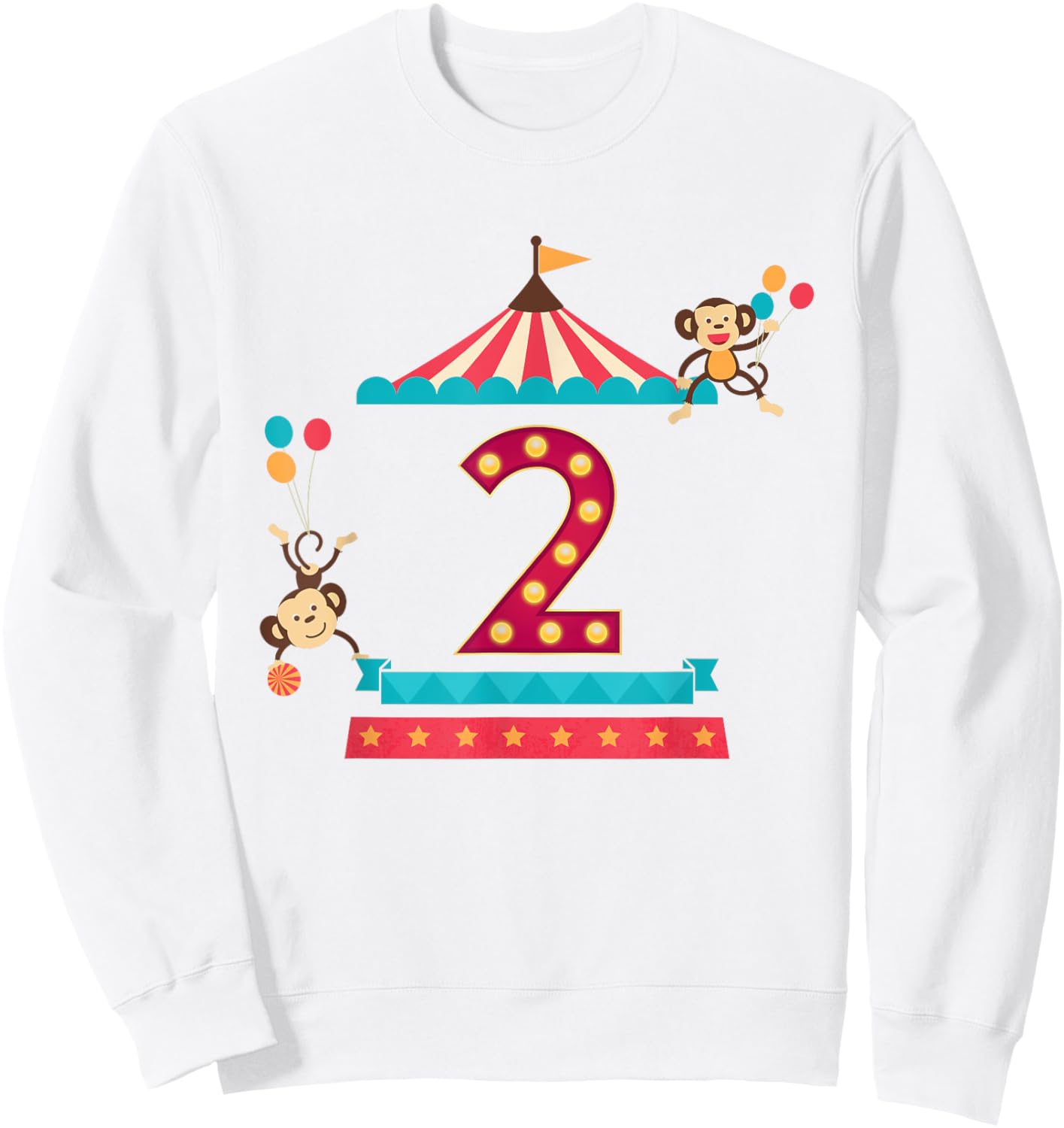 2nd Birthday Circus Top Monkeys 2 Year Old Toddler Carnival Sweatshirt - Sweatshirt | White