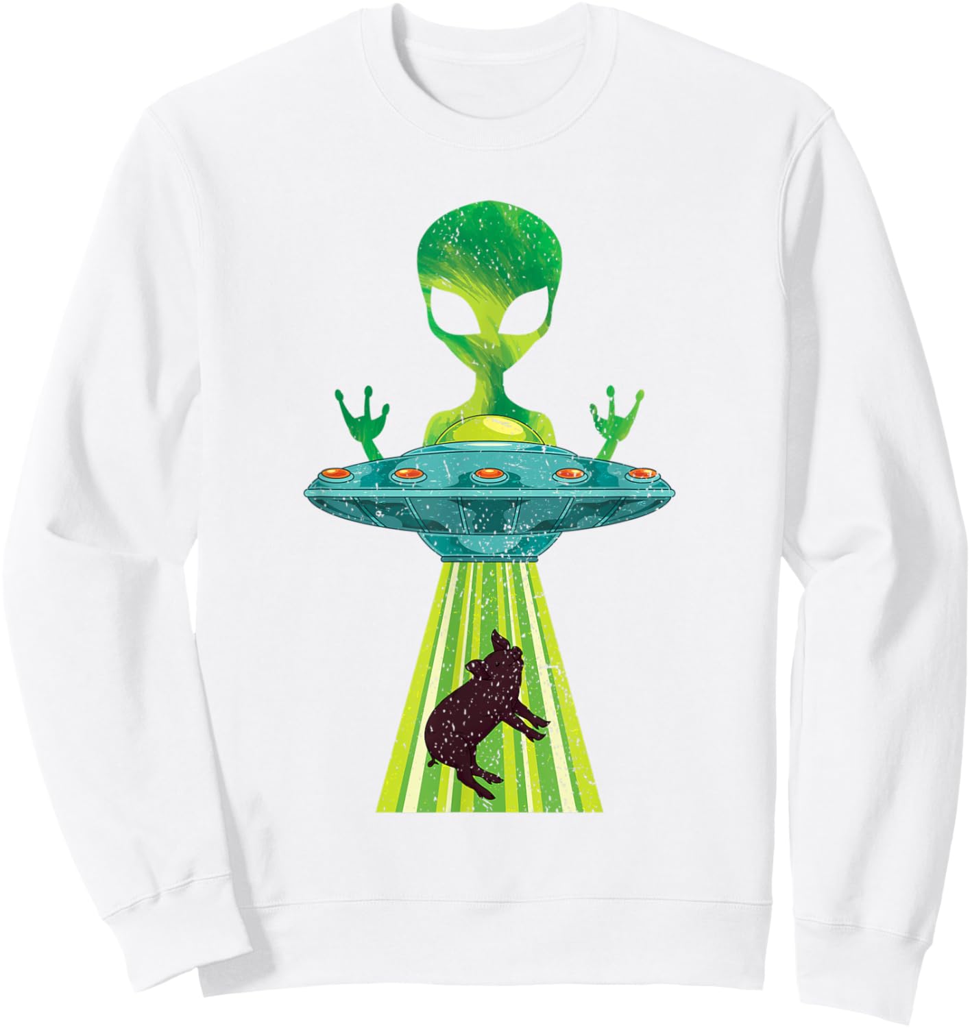 Farm Animal Sci Fi Alien Believer Pig UFO Abduction Alien Sweatshirt - Sweatshirt | White
