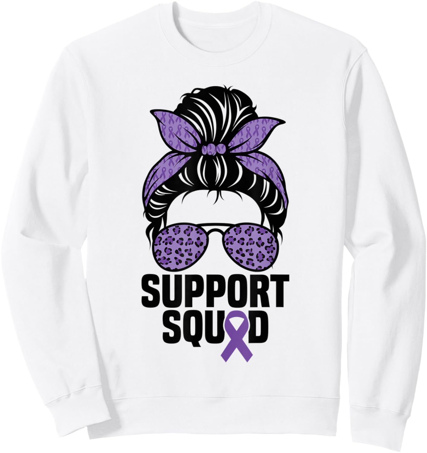 Support Squad Messy Bun Alzheimer's Awareness Purple Ribbon Sweatshirt - Sweatshirt | White