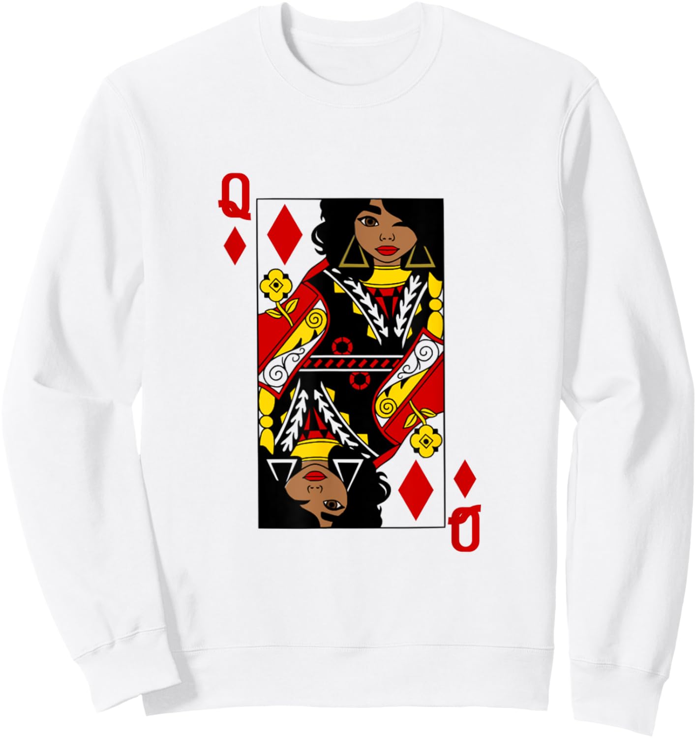 Afro Queen of Diamonds Playing Card African American Graphic Sweatshirt - Sweatshirt | White