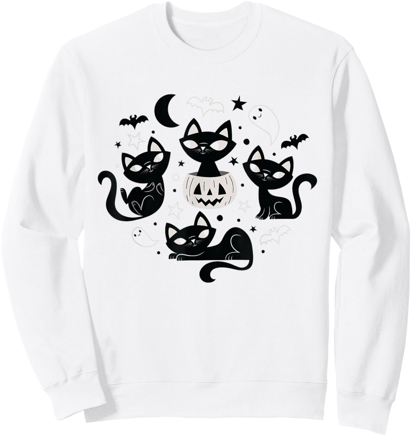 Cute Retro Black Cats Fall Halloween Sweatshirt - Sweatshirt | White