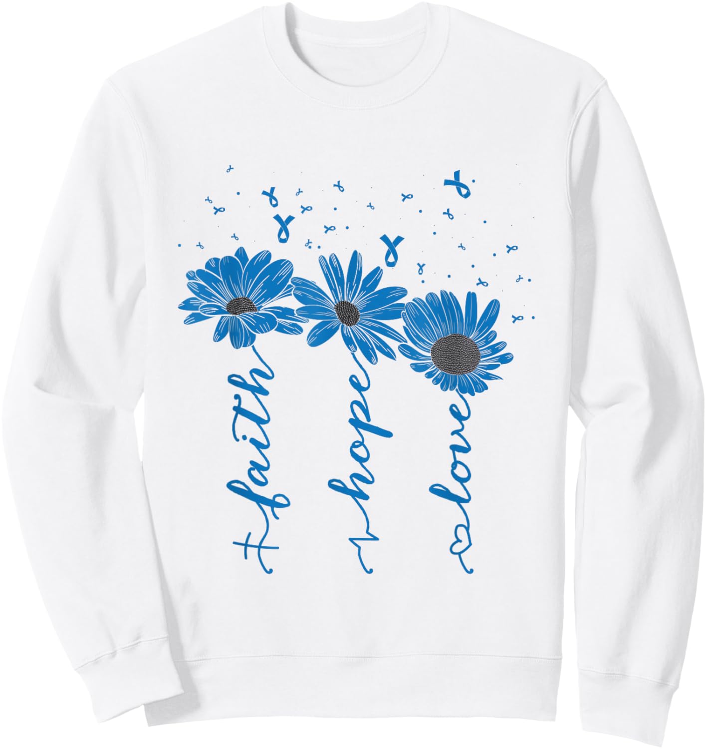 Faith Hope Love Diabetes Awareness Day Blue Ribbon Christian Sweatshirt - Sweatshirt | White