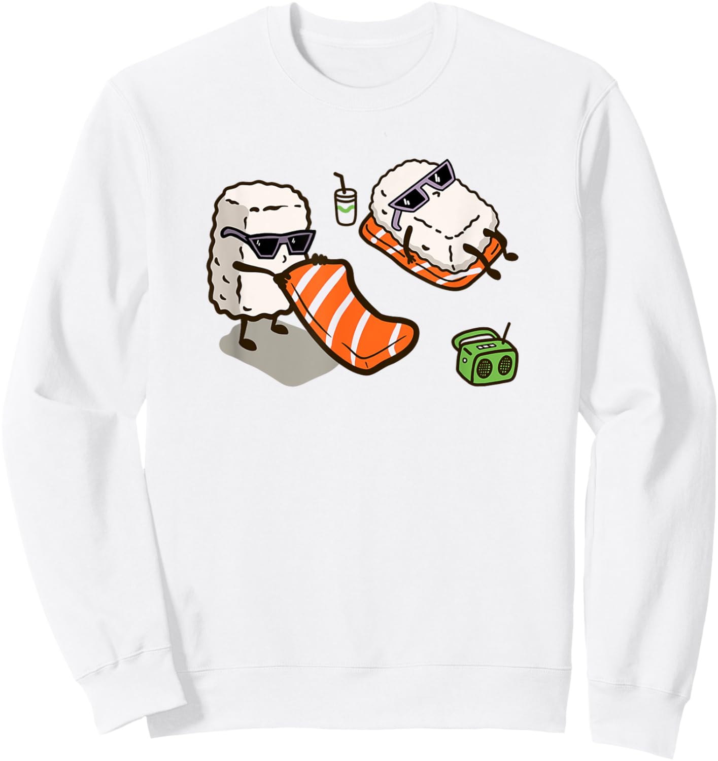 Funny Sushi Sunbathing on the Beach | Kawaii Salmon Sushi Women Girls Kids Sweatshirt - Sweatshirt | White