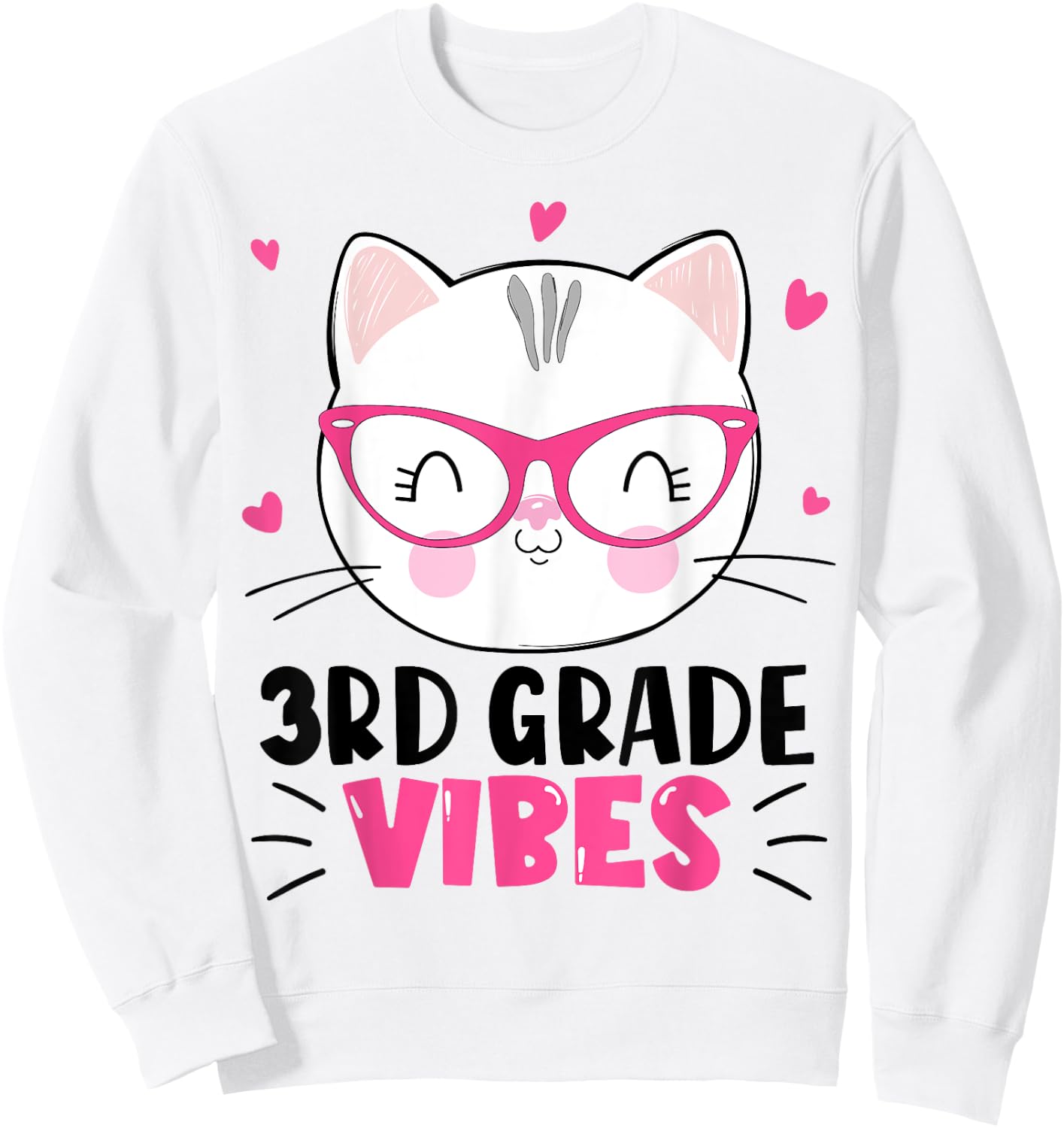 Cute 3rd Grade Vibes Cat Kitten Lover Back To School Girls Sweatshirt - Sweatshirt | White