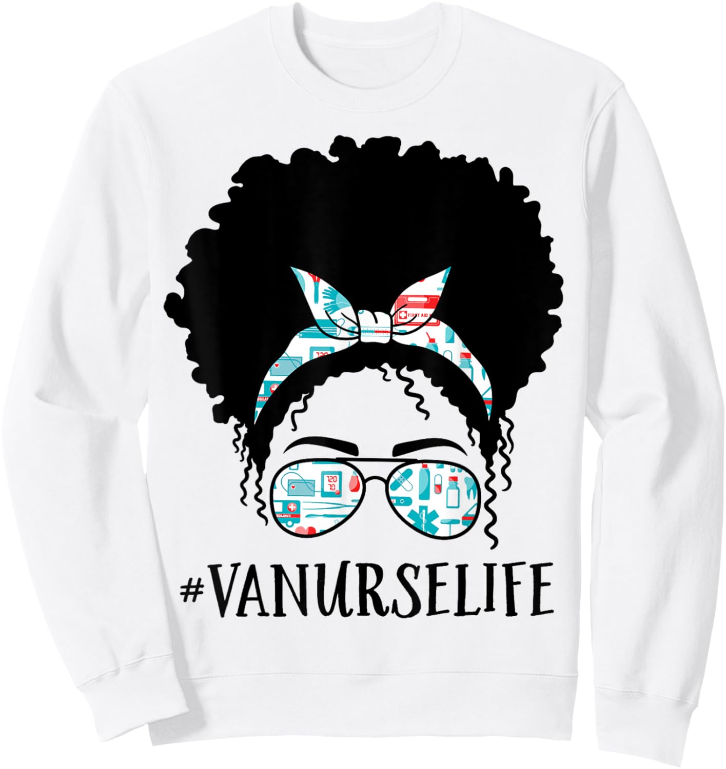 Va Nurse Black Afro Messy Bun Crew African American Women Sweatshirt - Sweatshirt | White