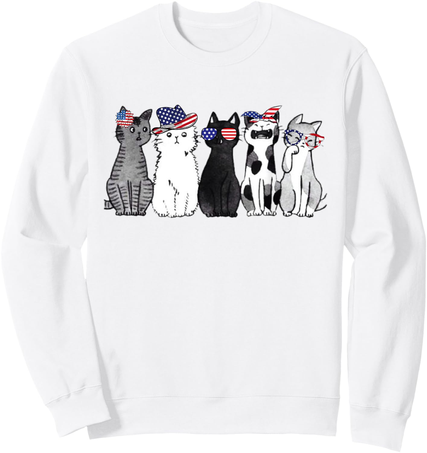 cat lover July 4th Forth of July funny cats American Flag Sweatshirt - Sweatshirt | White