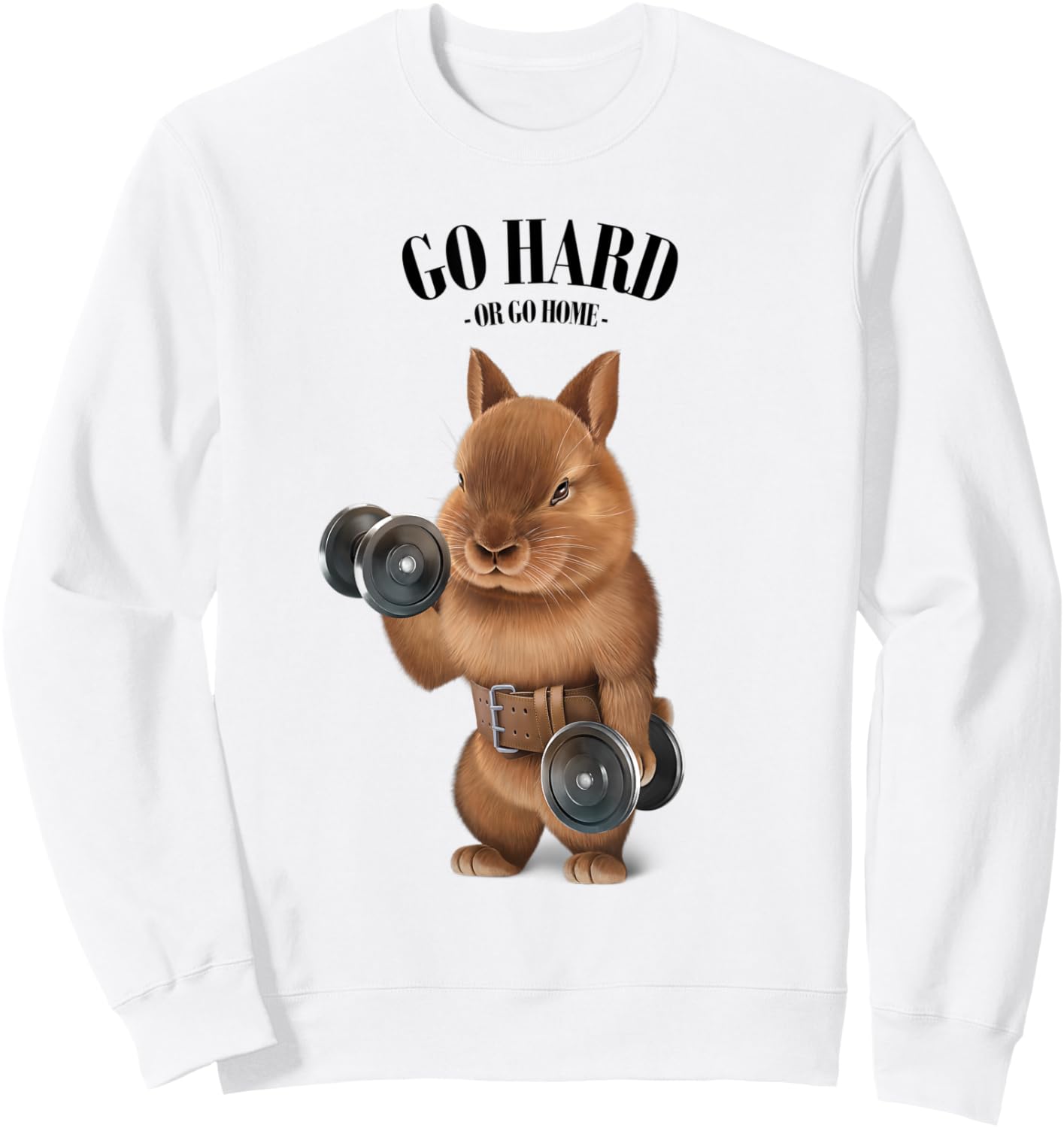 Dwarf Rabbit Muscle Training with Dumbbell in Fitness Gym Sweatshirt - Sweatshirt | White