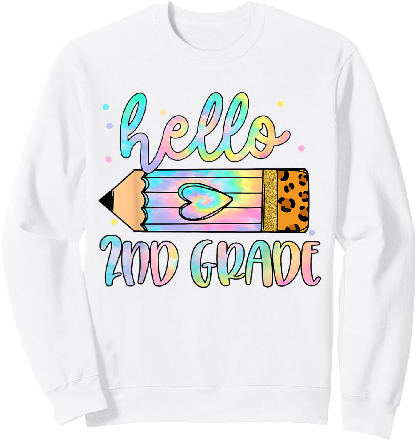 Back To School Hello 2nd Grade Leopard Tie Dye Pencil Kids Sweatshirt - Sweatshirt | White