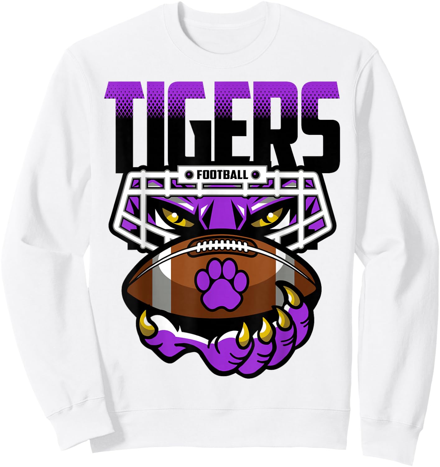 Tigers Football Tiger Pride School Spirit Purple Tigers Sweatshirt - Sweatshirt | White
