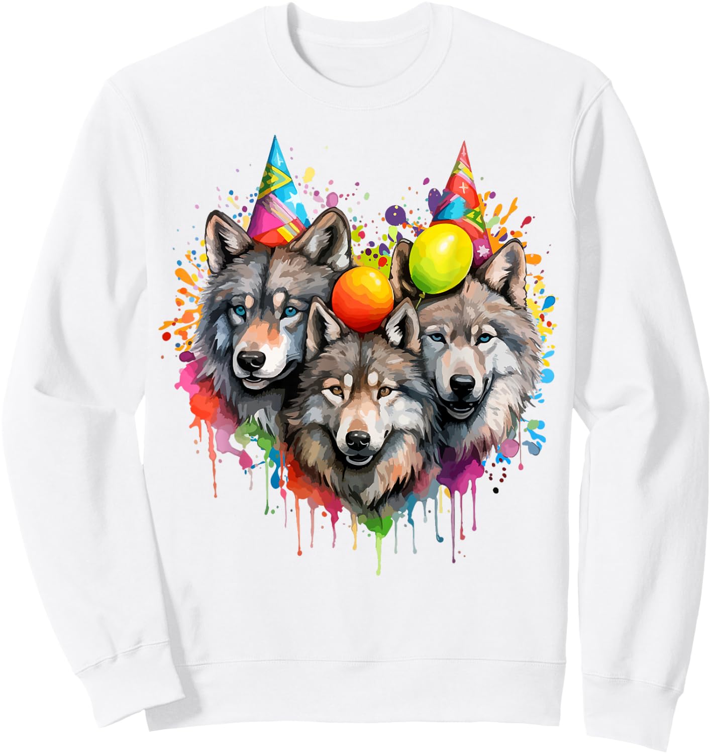 Wolf Birthday Pack Party Wolves Lover Balloon Wolf Themed Sweatshirt - Sweatshirt | White