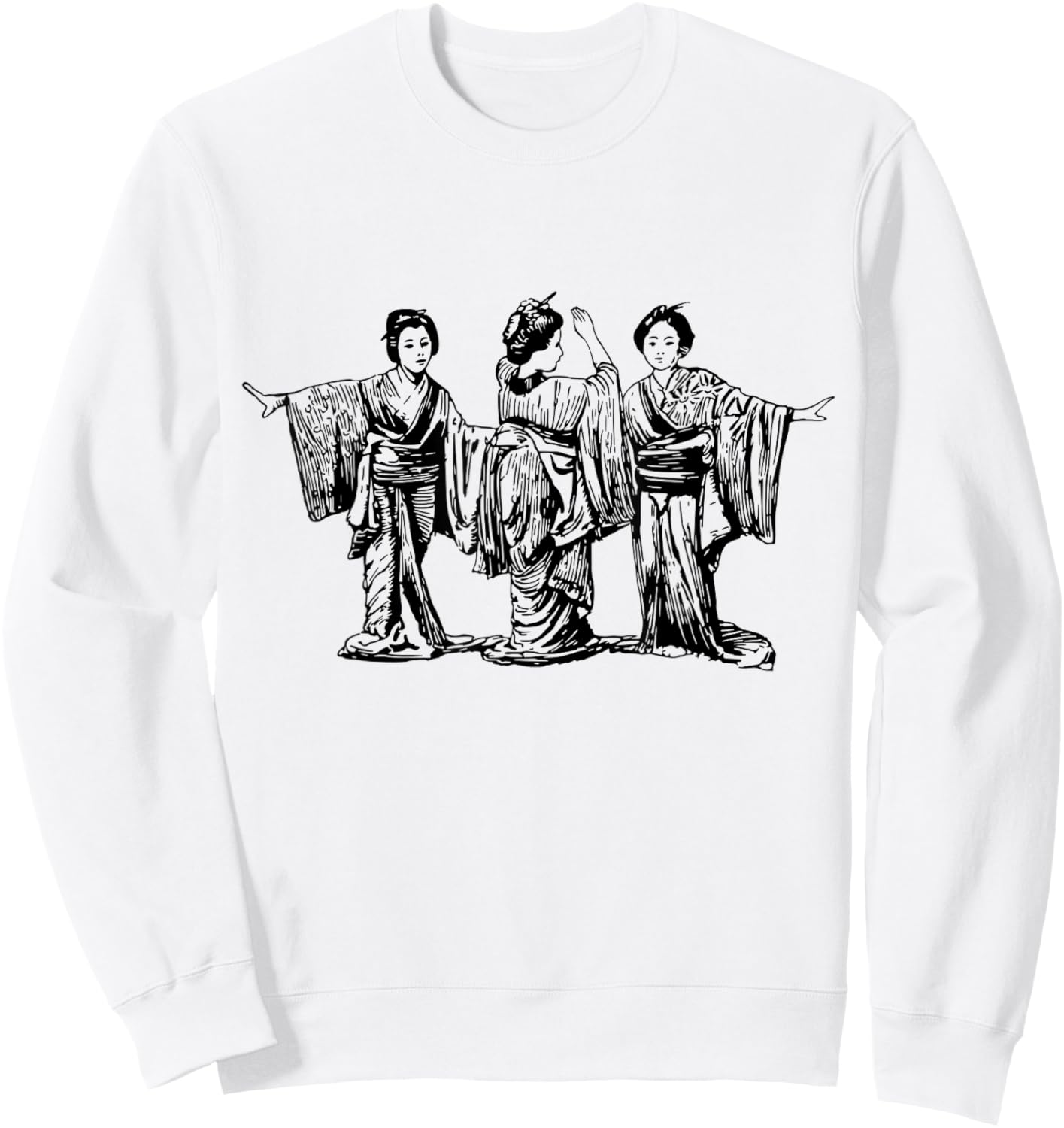 Antique Illustration Of 3 Japanese Geishas Timeless Elegance Sweatshirt - Sweatshirt | White