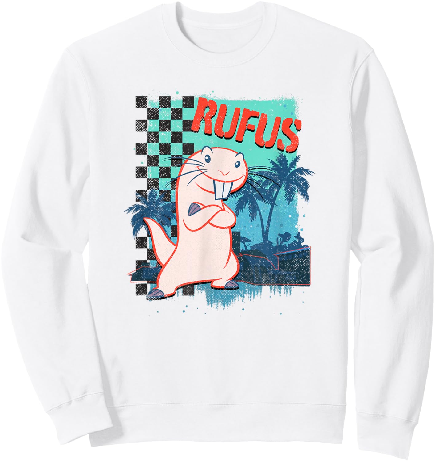 Disney Kim Possible Rufus Checkered Beach Poster Sweatshirt - Sweatshirt | White