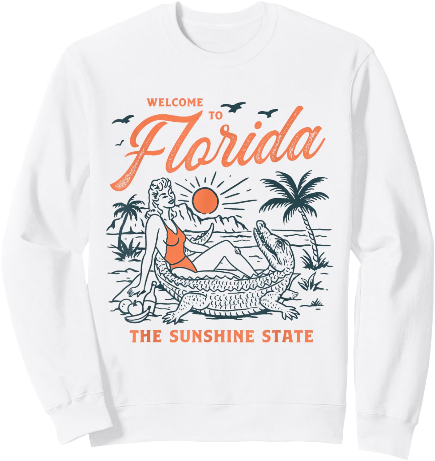 Welcome to Florida Funny Vintage Gator Beach Sunshine State Sweatshirt - Sweatshirt | White