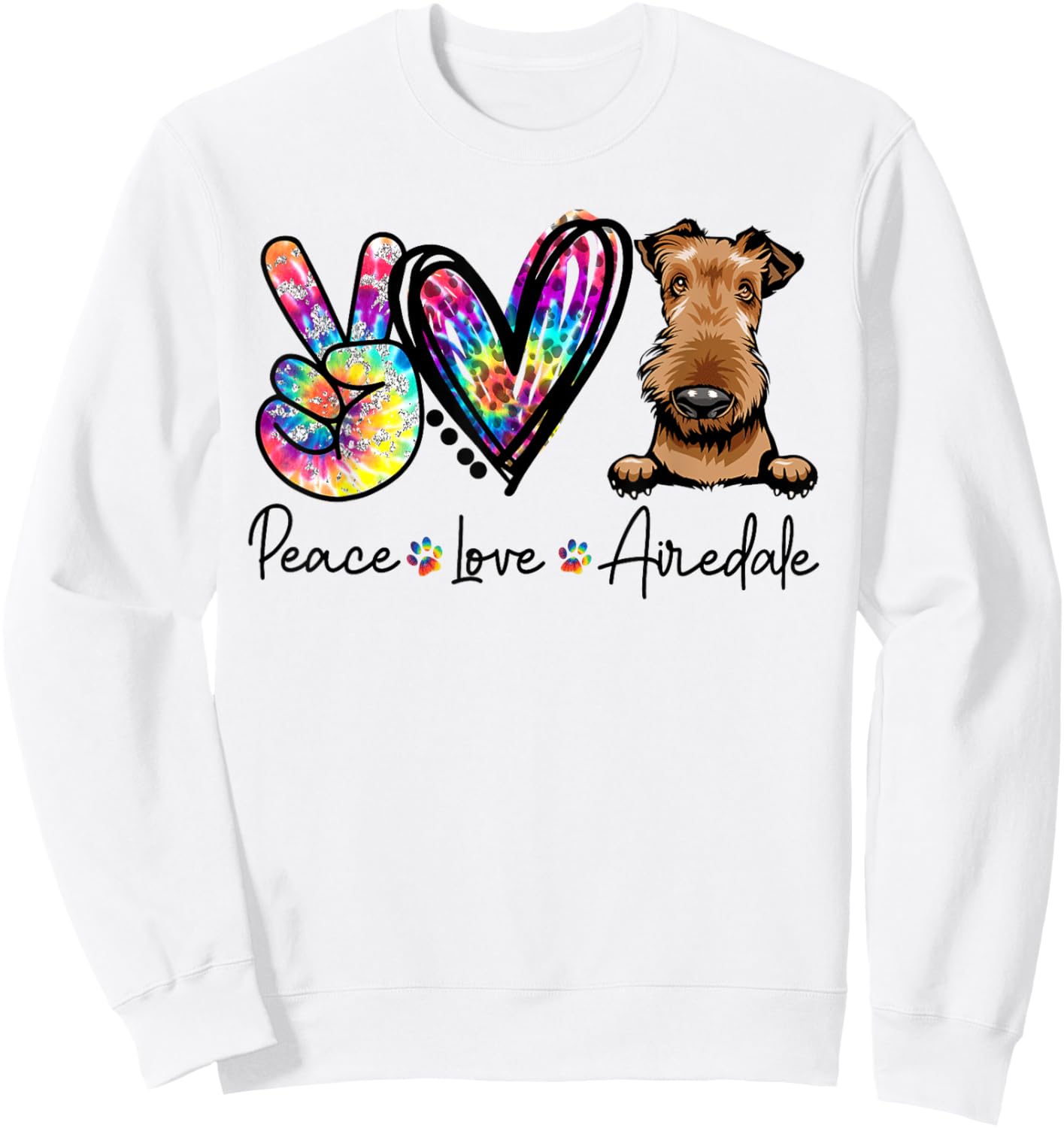 Peace Love Airedale Funny Tie Dye Dog Lovers Men Women Girls Kids Sweatshirt - Sweatshirt | White