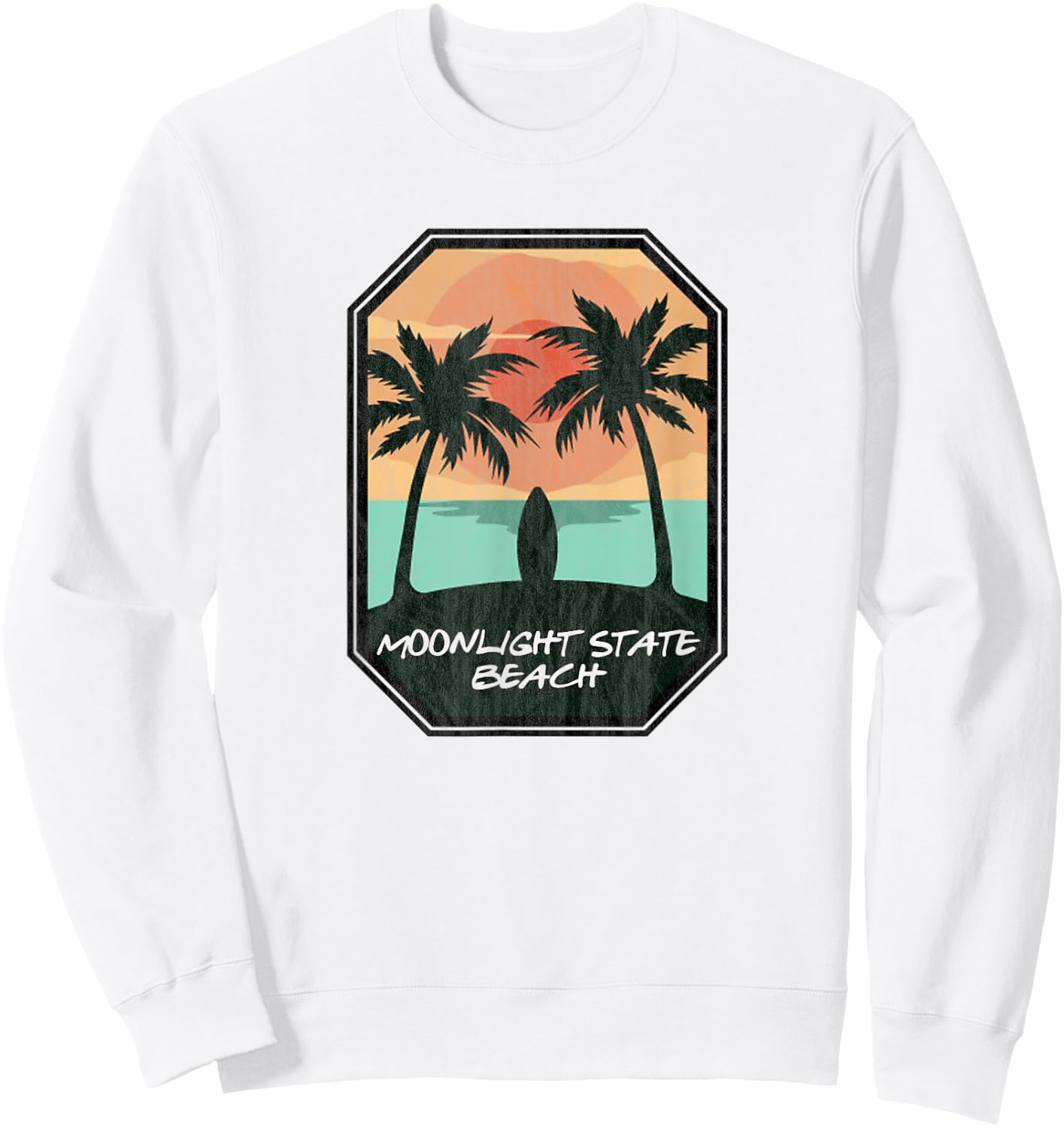 Moonlight State Beach Encinitas CA - Retro Surf Print Sweatshirt - Sweatshirt | White