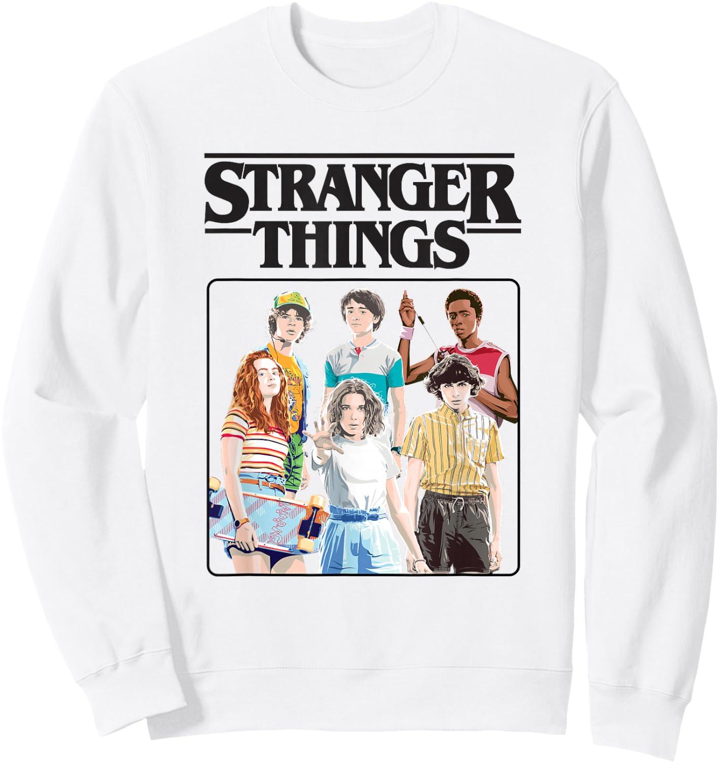 Stranger Things Vintage Eighties Retro Group Shot Title Logo Sweatshirt - Sweatshirt | White