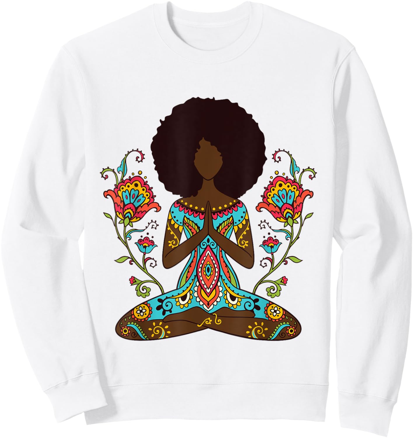 Afro Hair Black Girl Yoga Zen Mandala Meditation Sweatshirt - Sweatshirt | White