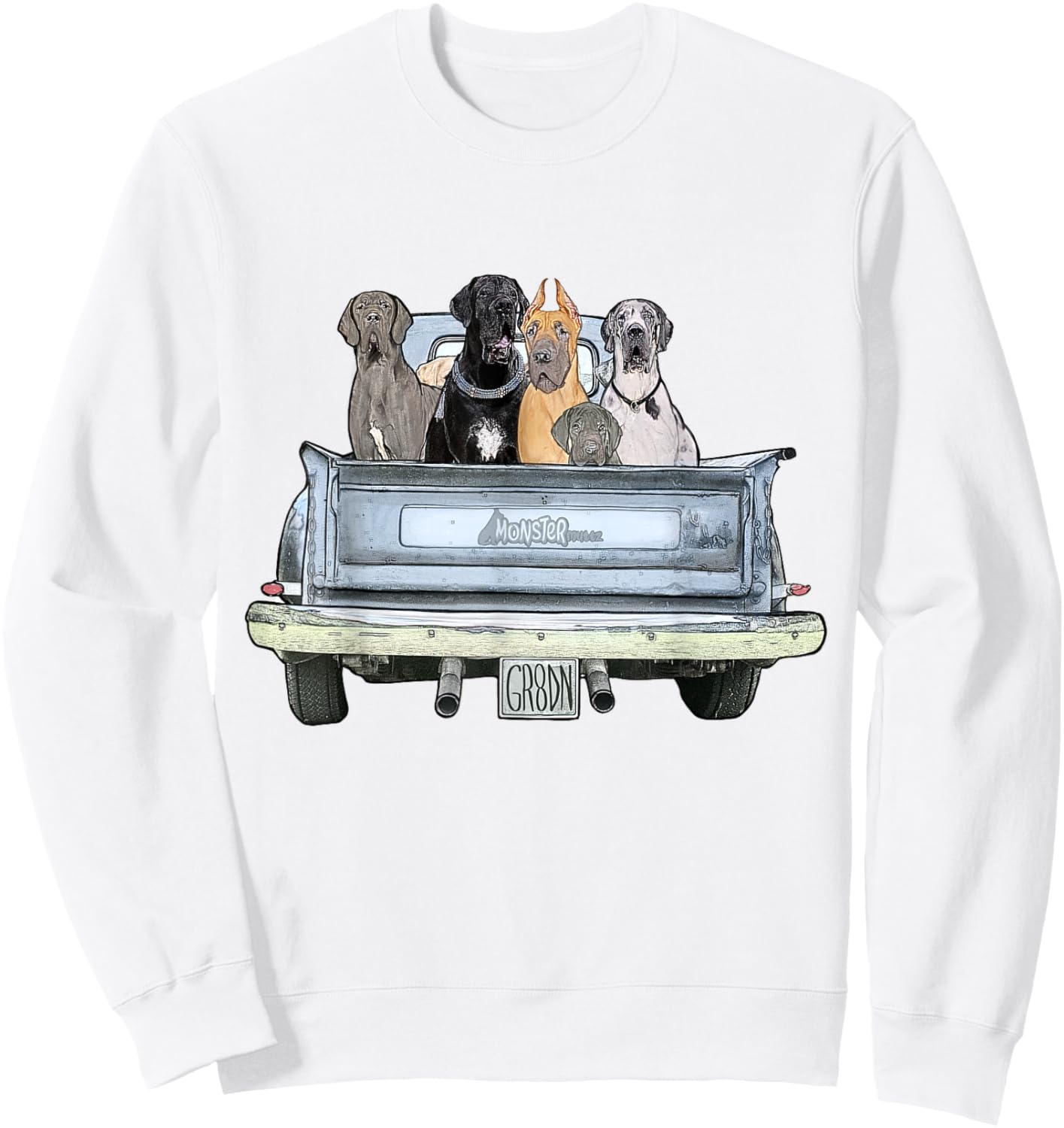 Great Danes in a Pickup Truck Top - Large Dog Dad Sweatshirt - Sweatshirt | White
