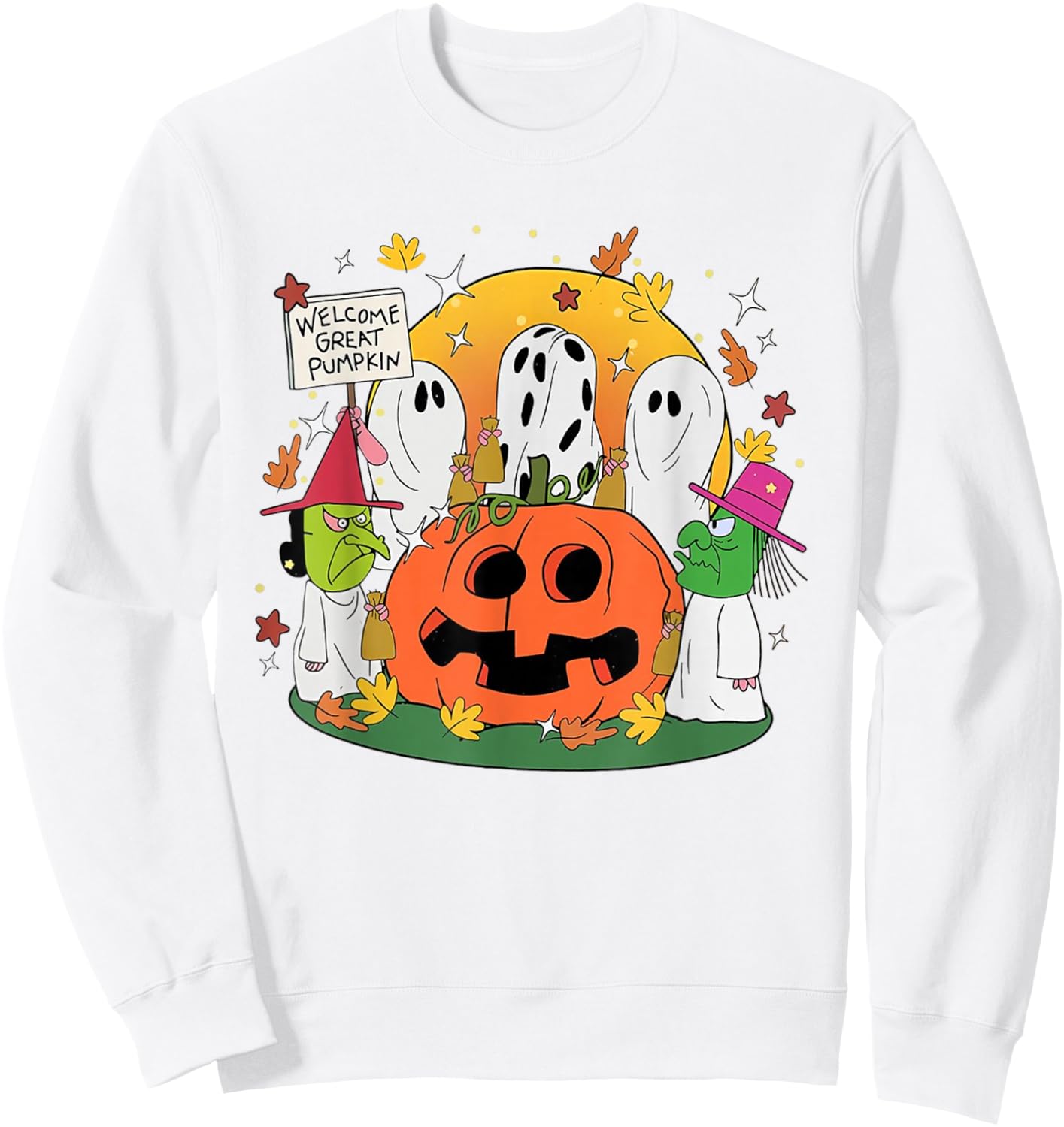Welcome Great Pumpkin Boo Witch Pumpkin Halloween Sweatshirt - Sweatshirt | White