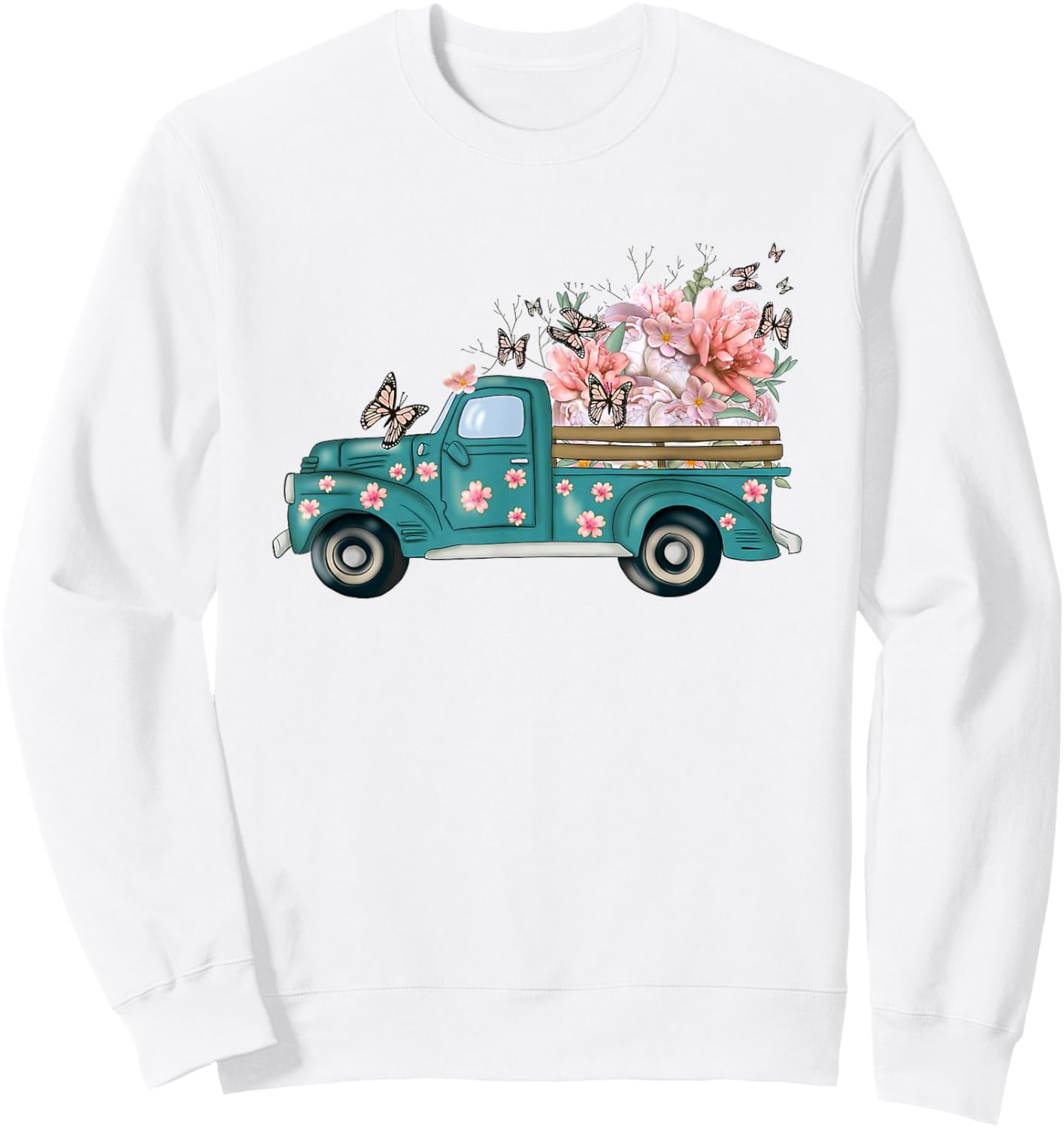 gJjV Spring Truck Cute Butterfly Floral Lover Sweatshirt - Sweatshirt | White