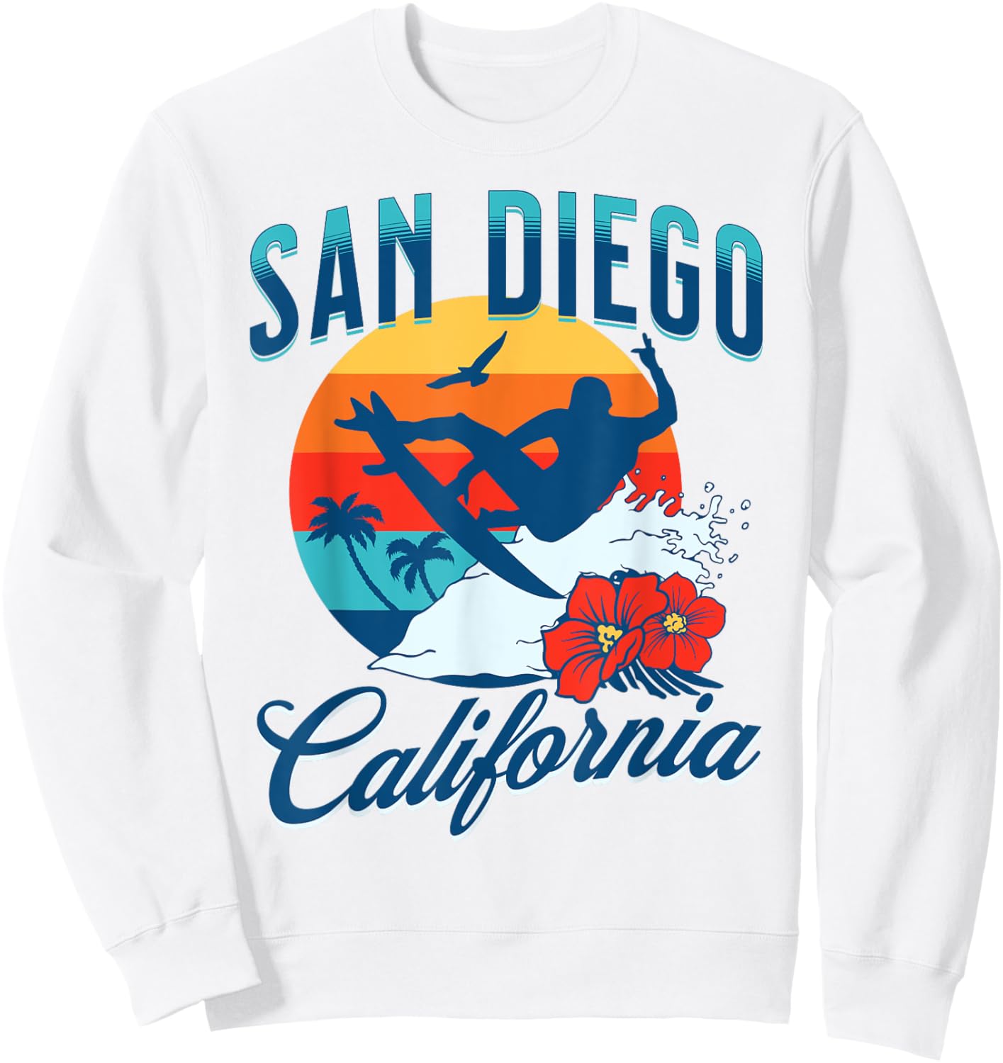 San Diego California Beach Surf Summer Vacation Vintage Sweatshirt - Sweatshirt | White