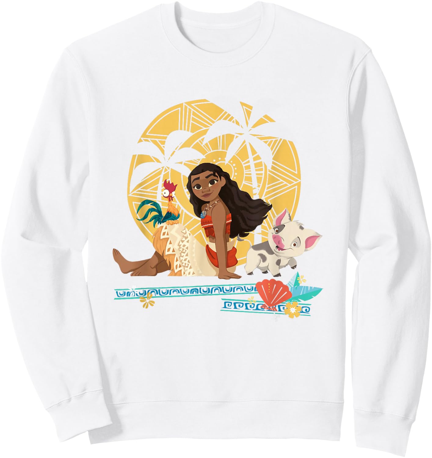 Disney Moana Hei Hei Moana Pua Enjoying Sunset Chest Poster Sweatshirt - Sweatshirt | White