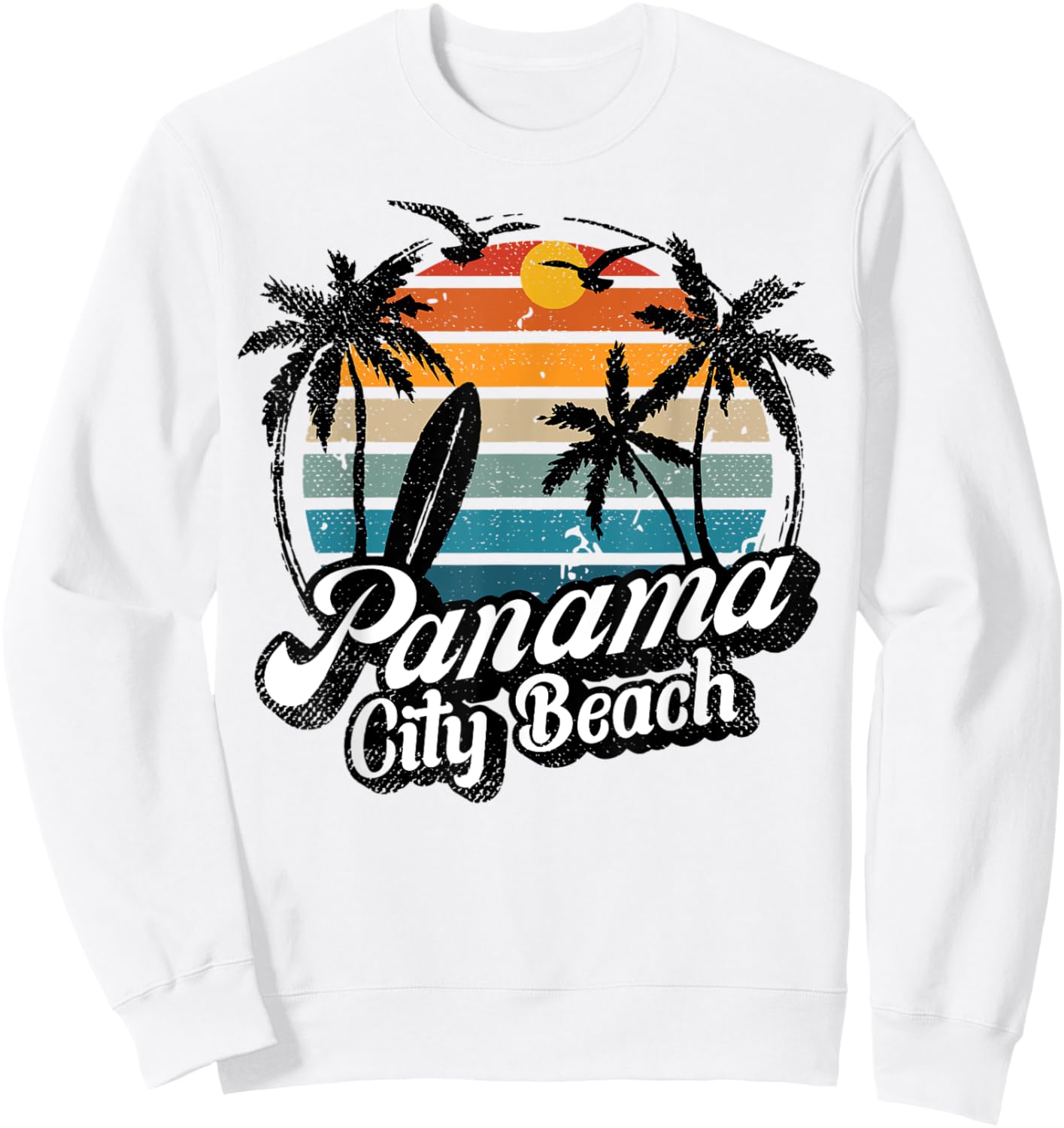 Panama City-Beach Florida Palm Tree Surf Retro beach Sunset Men Women Kids Sweatshirt - Sweatshirt | White