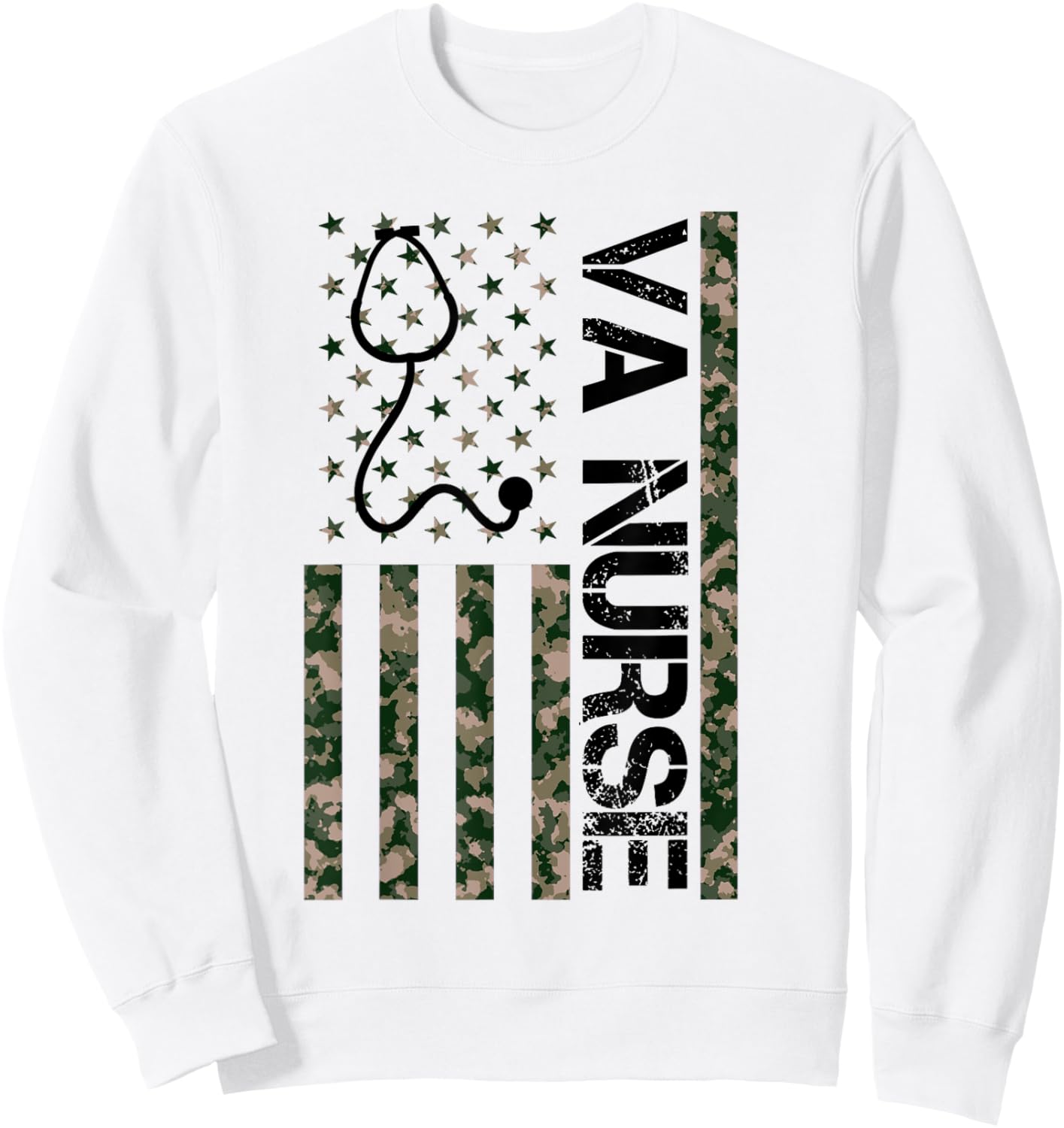 VA Nurse Camouflage American Flag Patriotic Nurse Week 2024 Sweatshirt - Sweatshirt | White