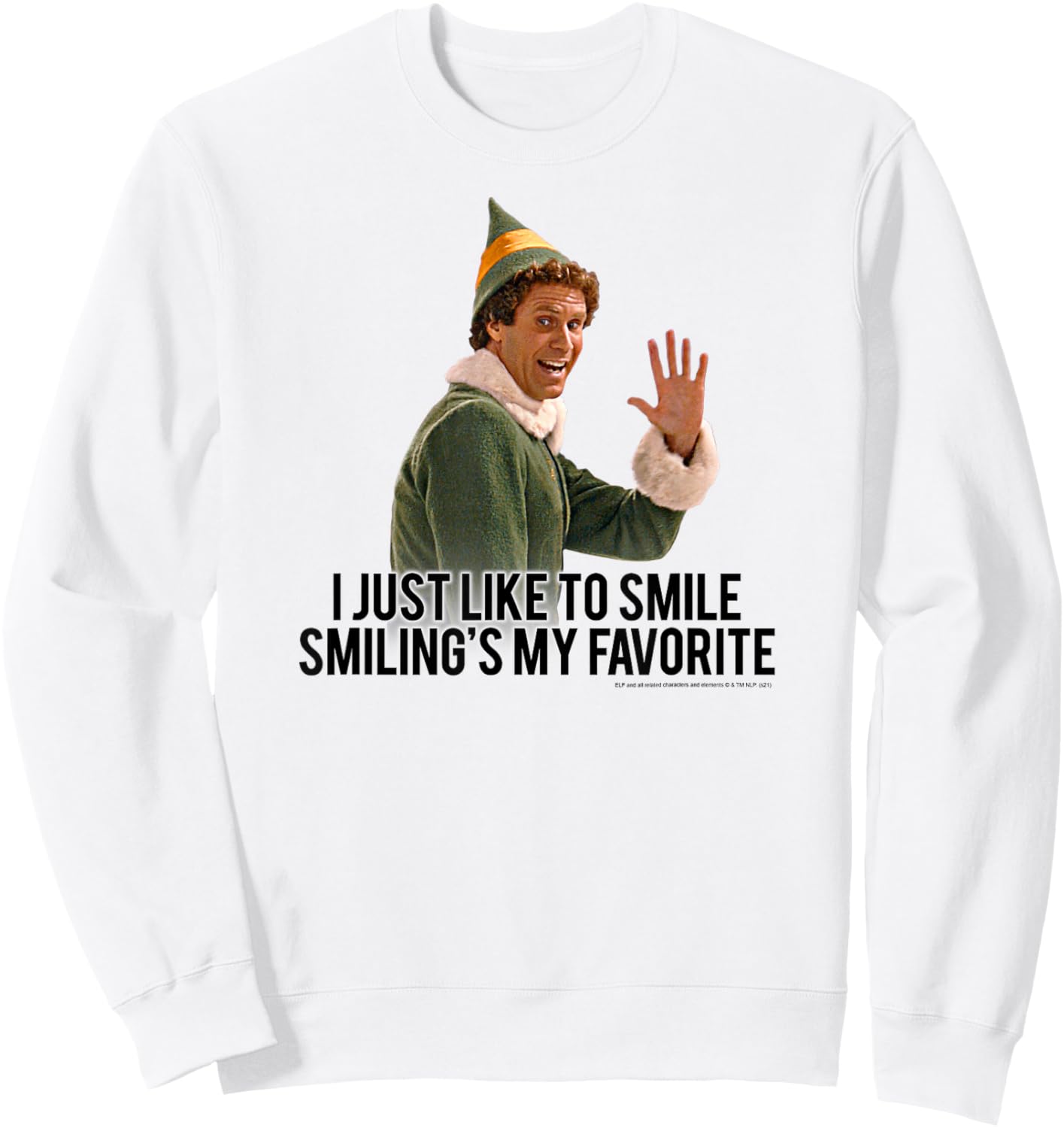 Elf I Just Like to Smile Buddy Christmas Movie Sweatshirt - Sweatshirt | White