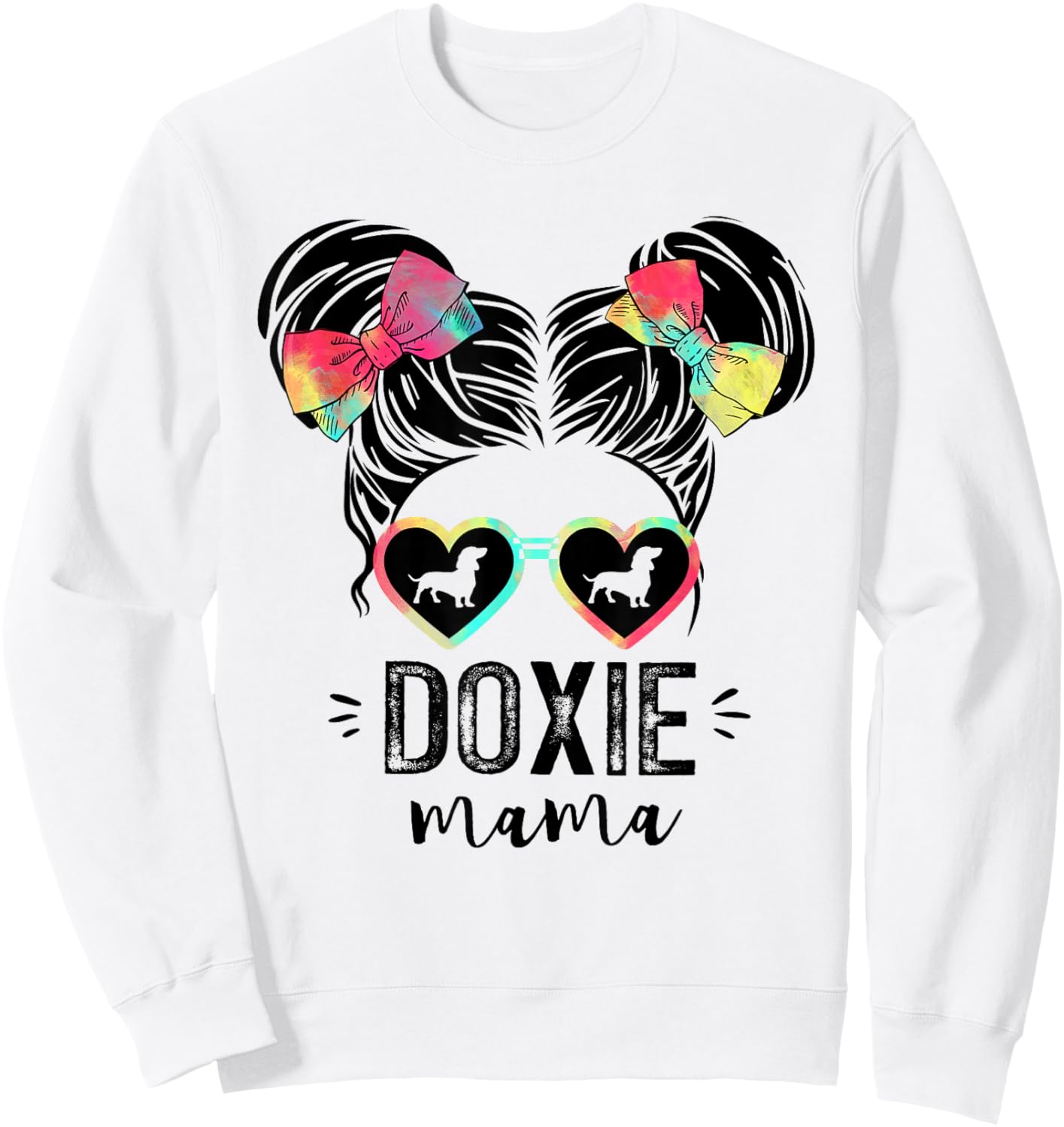 Doxie Mama Gifts Double Bun Hair Dachshund Gifts Dog Mom Women Girls Kids Sweatshirt - Sweatshirt | White