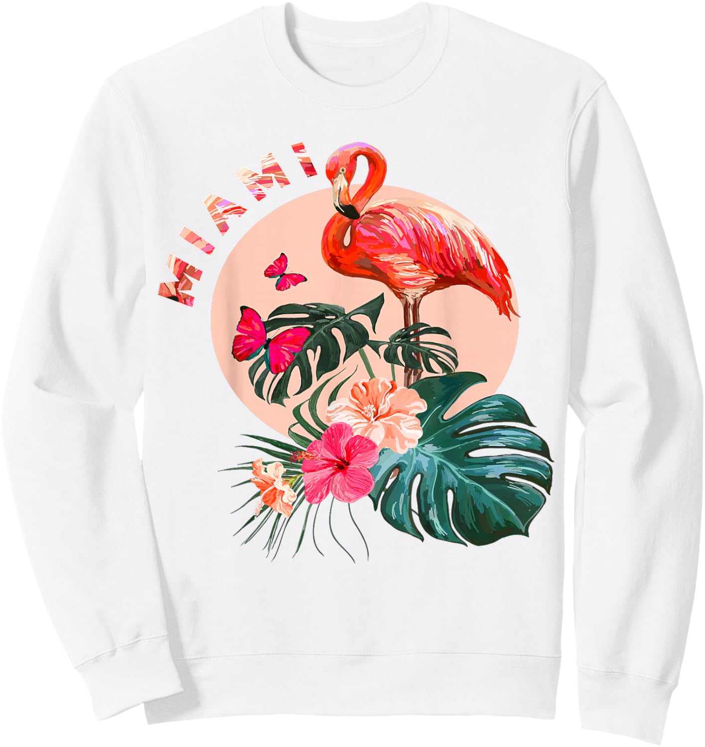Miami Beach Florida Flamingo Sunset - Flowers Miami Souvenir Sweatshirt - Sweatshirt | White