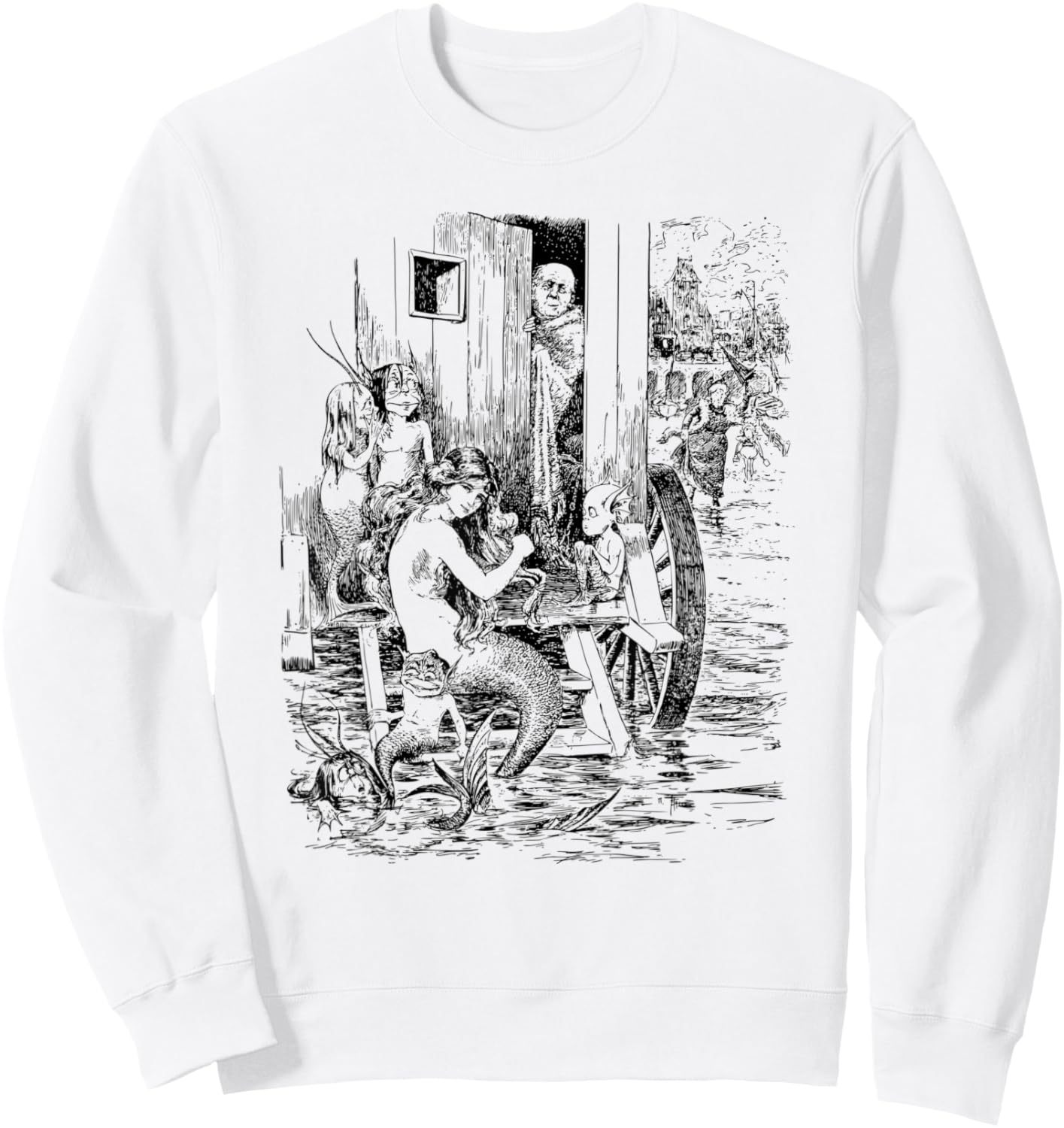 Mermaids Shirt Vintage Mermaid Art Sweatshirt - Sweatshirt | White