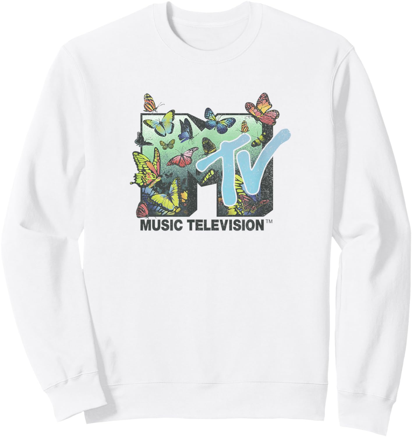 MTV Music Television Butterflies Flying Logo Sweatshirt - Sweatshirt | White