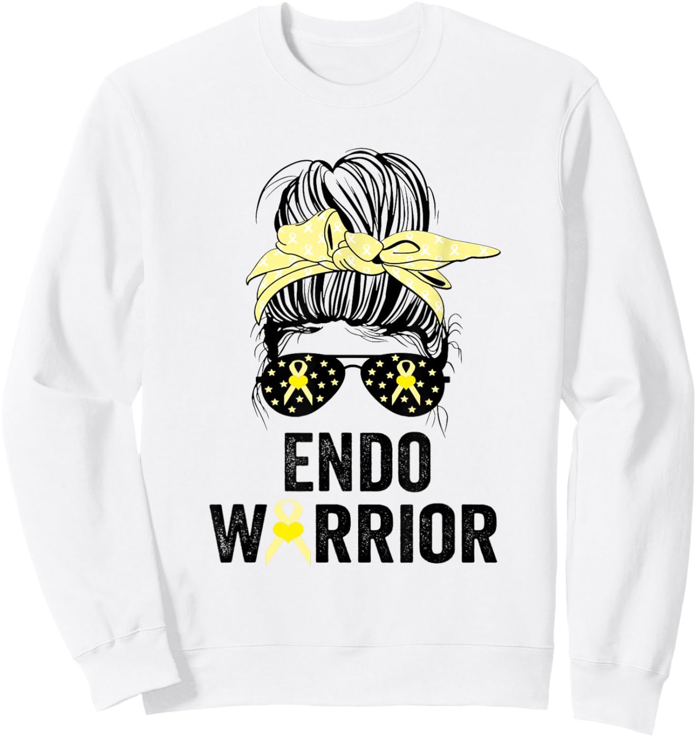 Endo Warrior Endometriosis Awareness Month Yellow Ribbon Sweatshirt - Sweatshirt | White