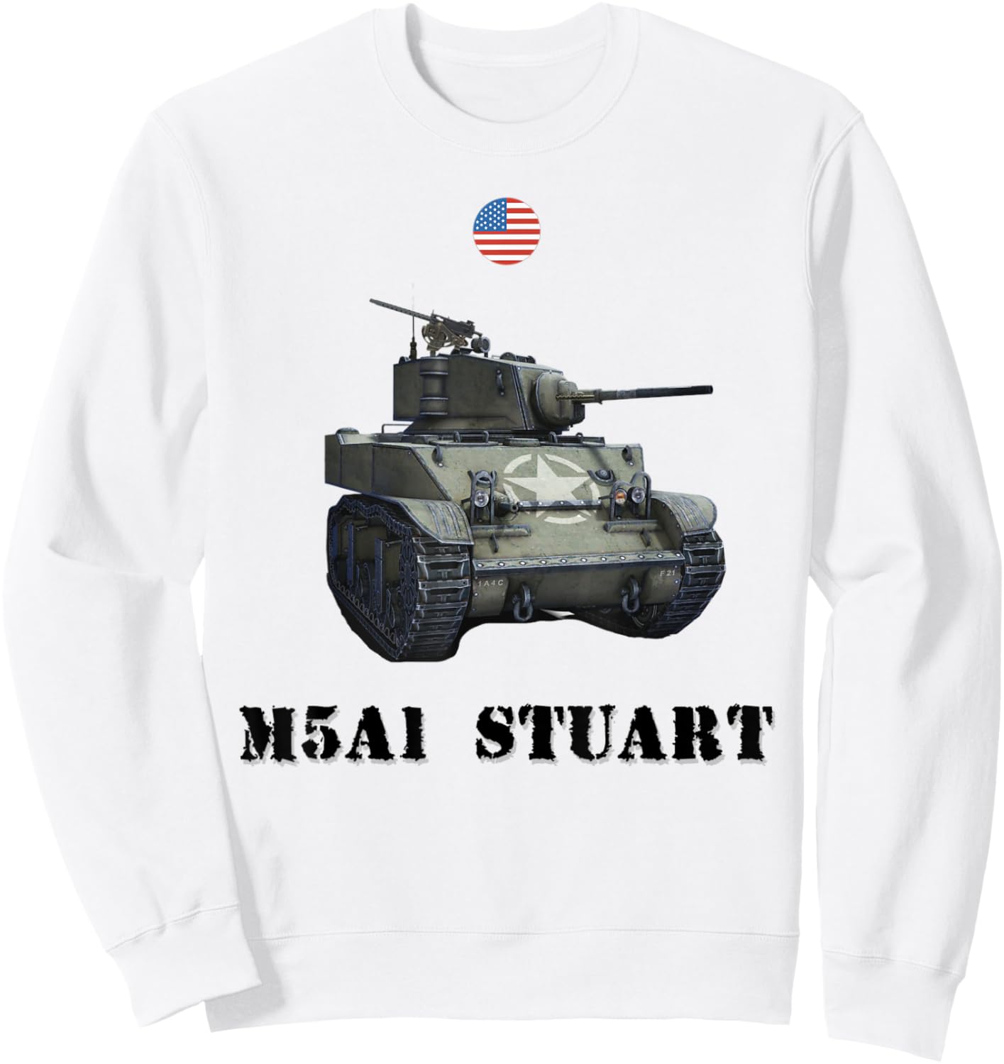 M5A1 Stuart, USA Light Tank WW2 Military Machinery Sweatshirt - Sweatshirt | White
