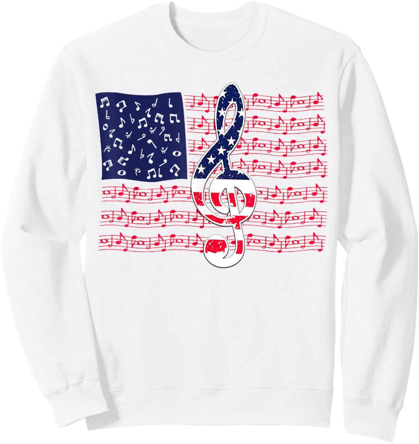 Music Note American Flag 4th of July Peace Sweatshirt - Sweatshirt | White
